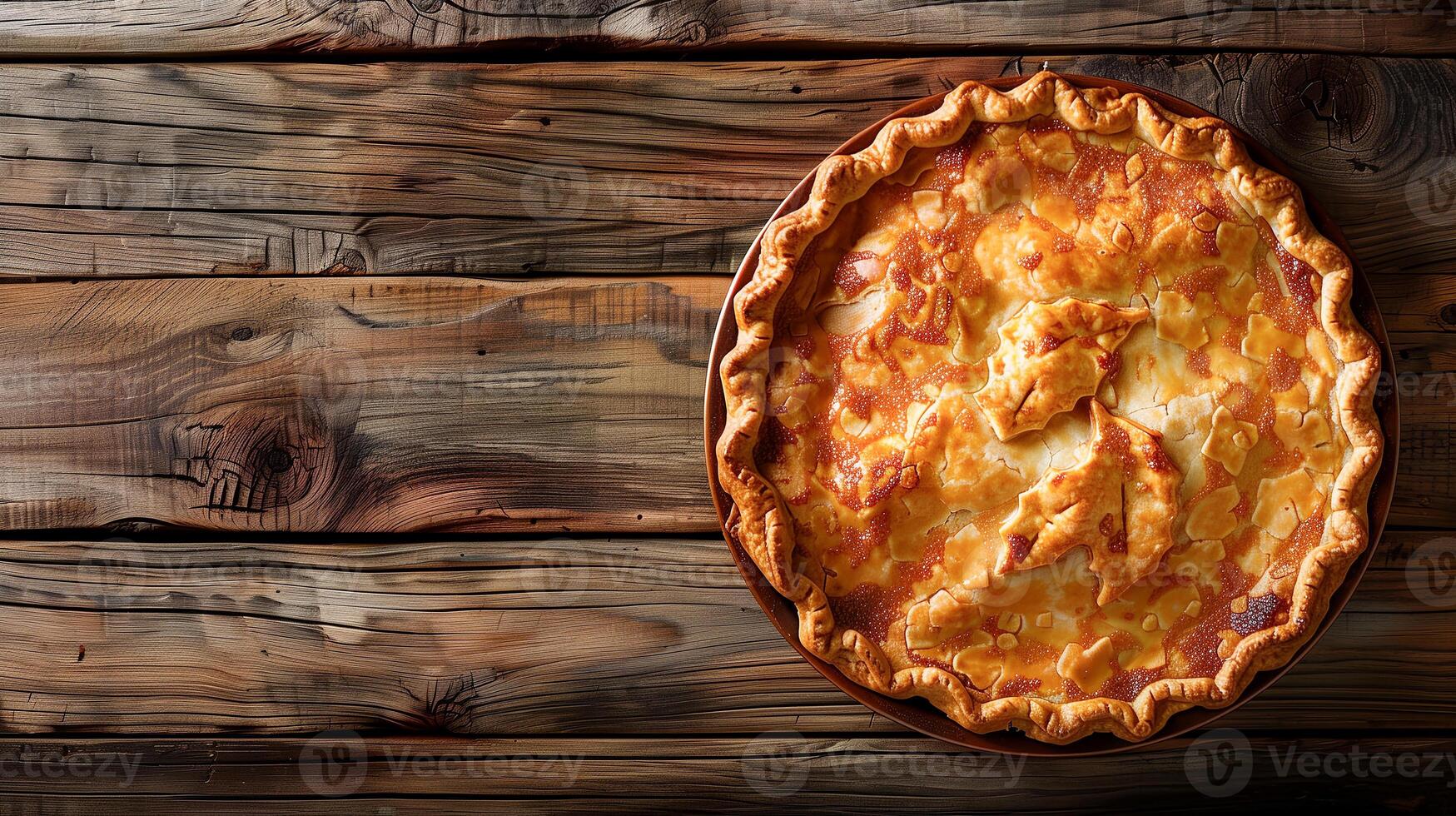 ai generato Mela torta servito su un' rustico di legno tavolo. tradizionale torta con Riempimento, festivo cibo per ringraziamento, Halloween. avvicinamento, superiore Visualizza, copia spazio, bokeh effetto nel il sfondo. foto