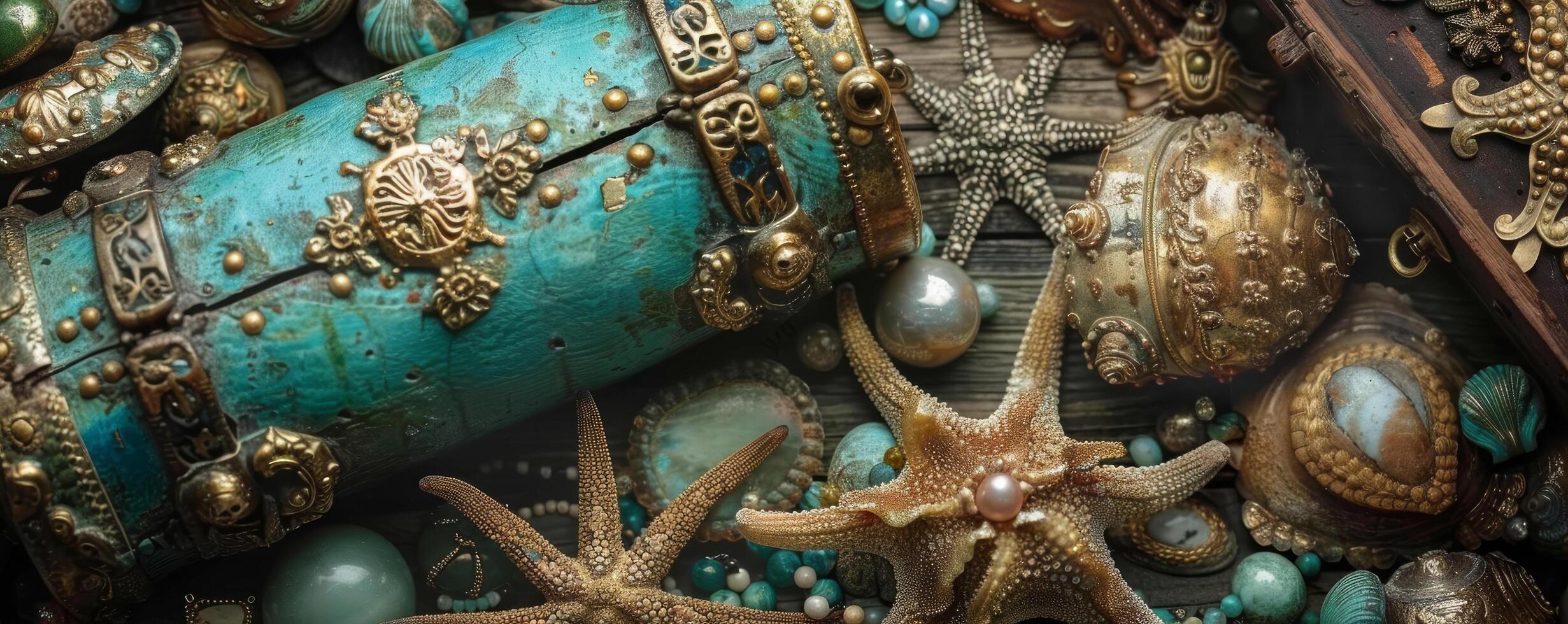 ai generato antico marino tesori con stella marina foto