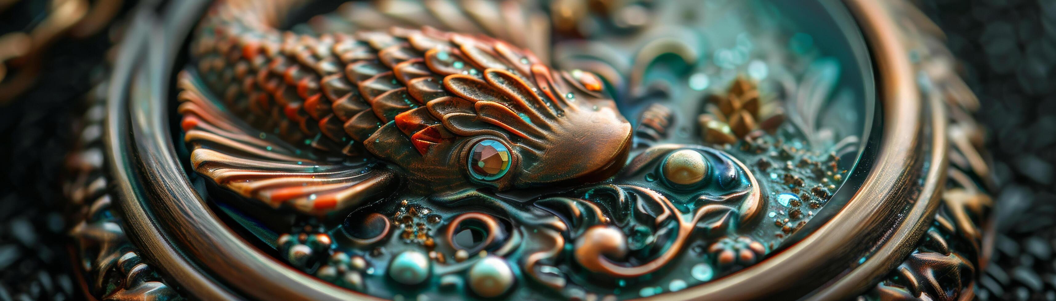 ai generato artistico intaglio di pesce su decorativo piatto foto