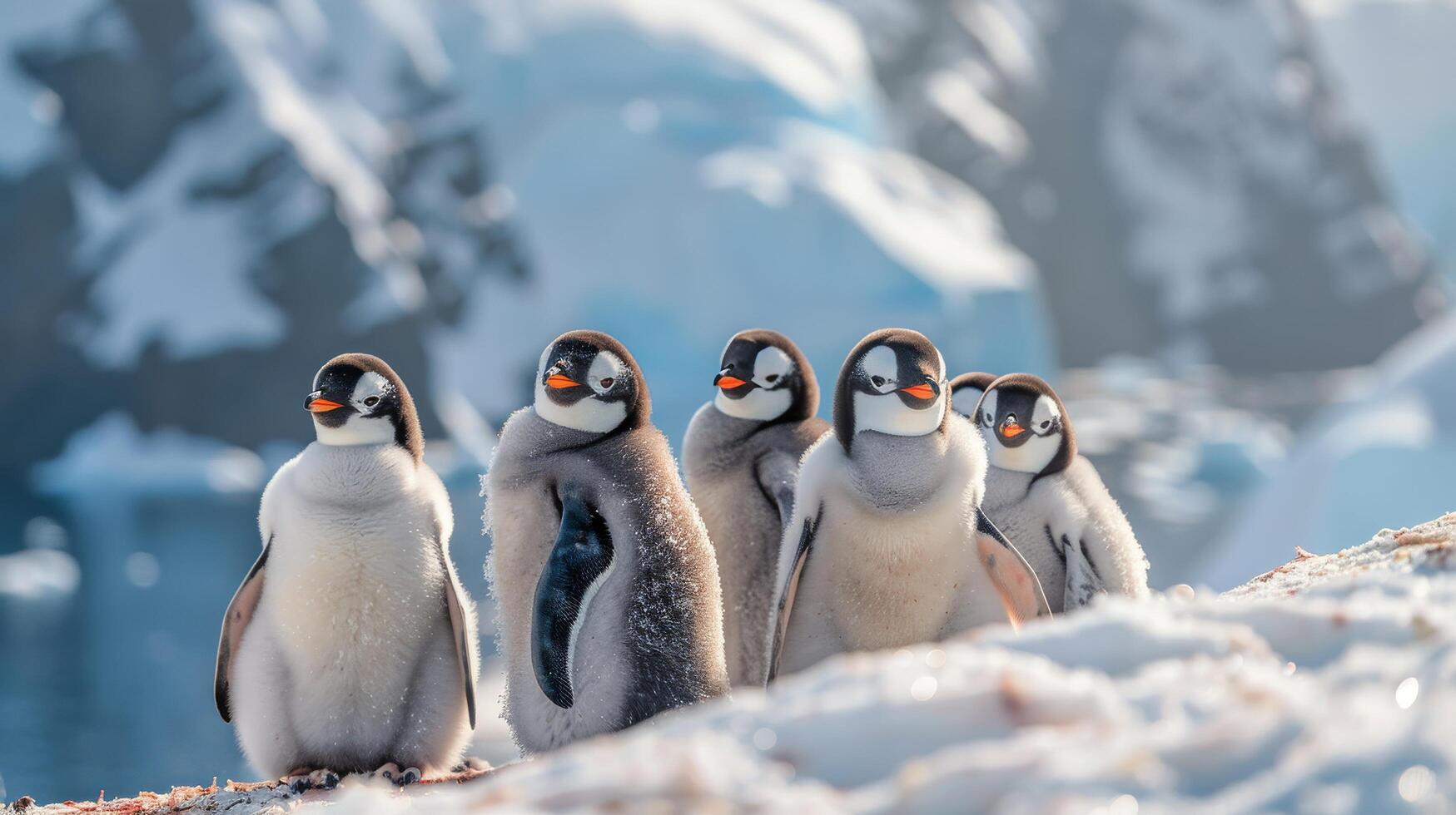 ai generato gruppo di pinguini in piedi nel il neve foto