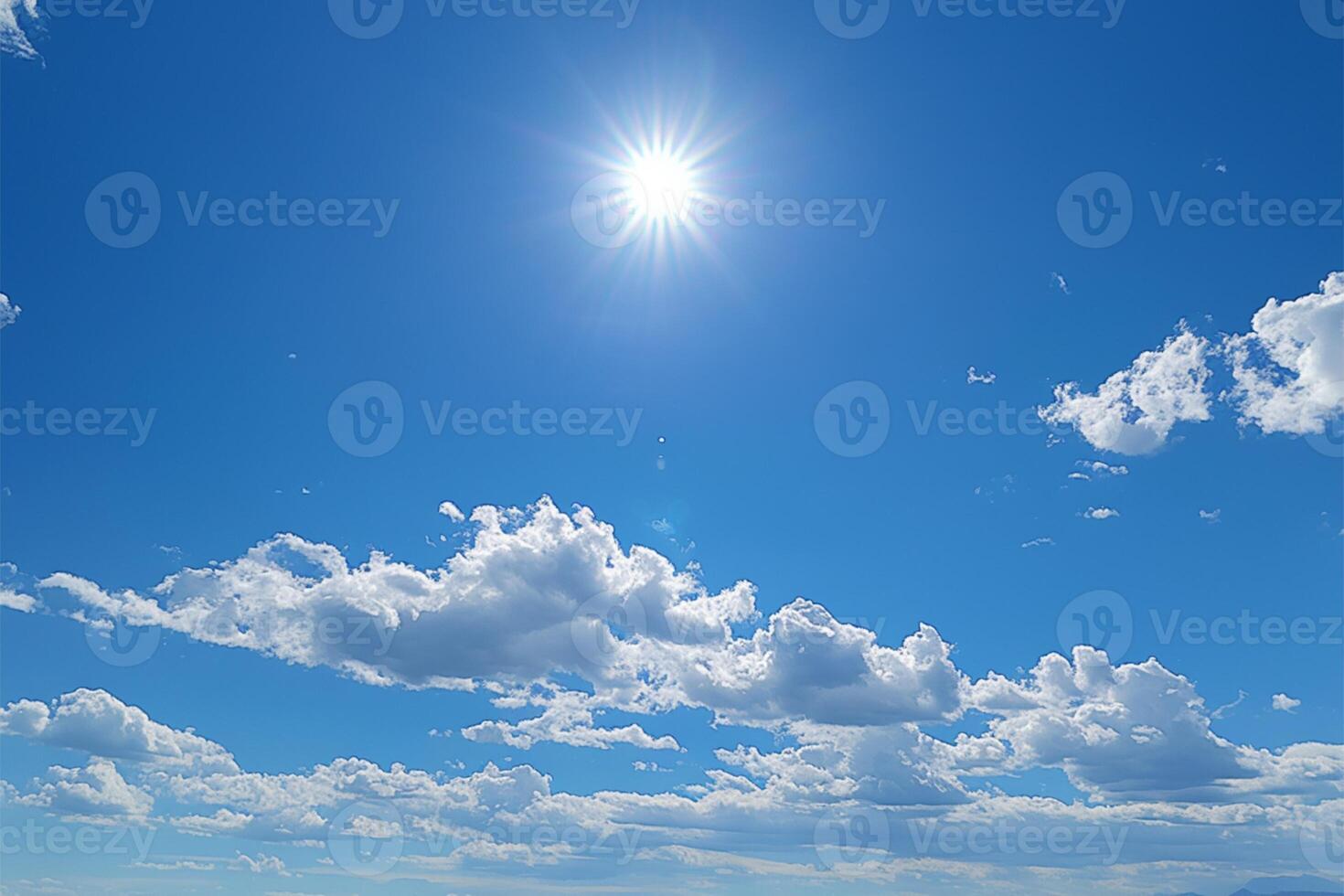 ai generato chiaro e nuvoloso estate cielo con luce del sole nel il sfondo foto