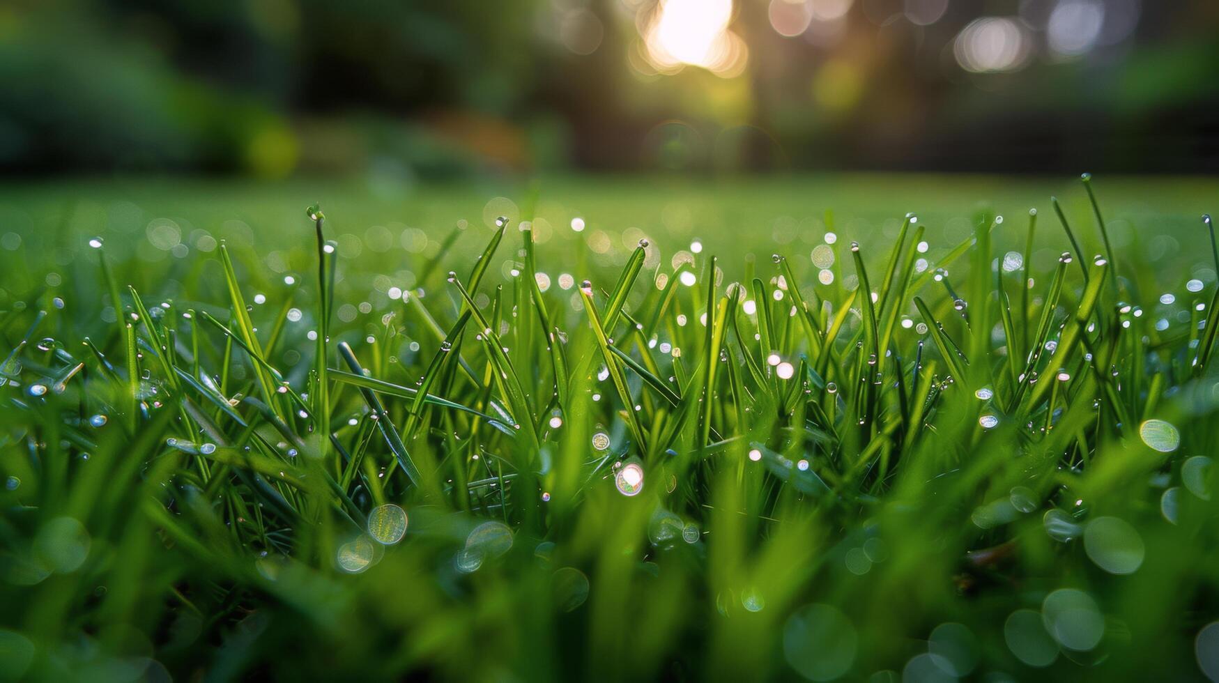 ai generato acqua goccioline su erba lame foto