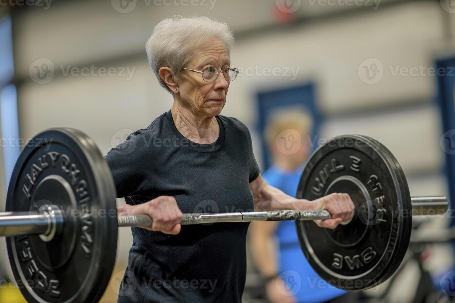 ai generato più vecchio donna formazione powerlifting. generativo ai foto