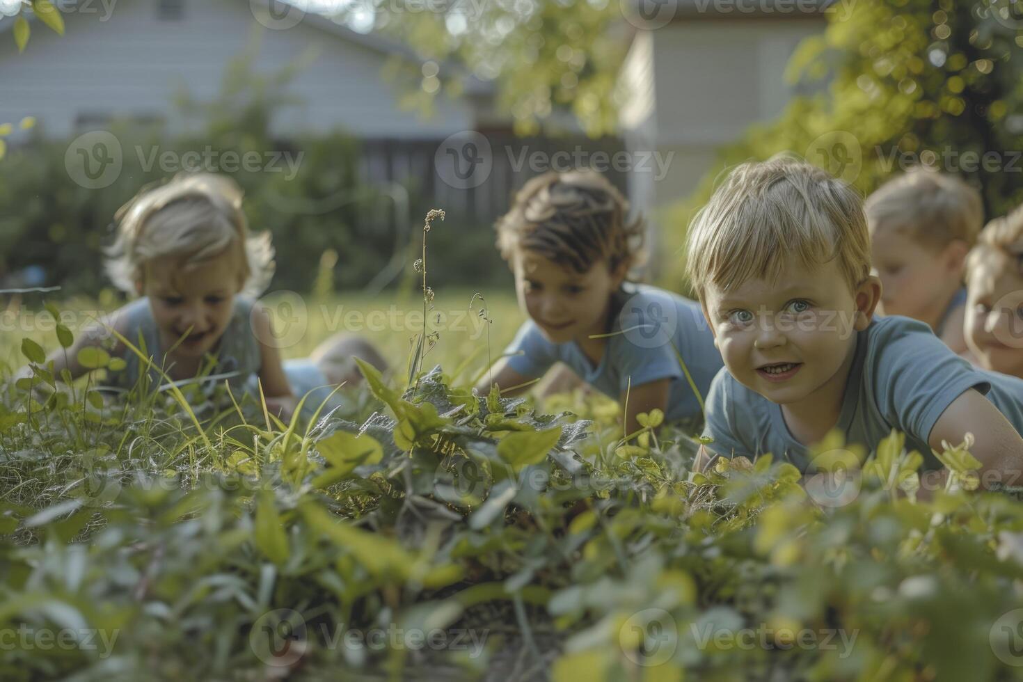 ai generato bambini giocando all'aperto. generativo ai foto