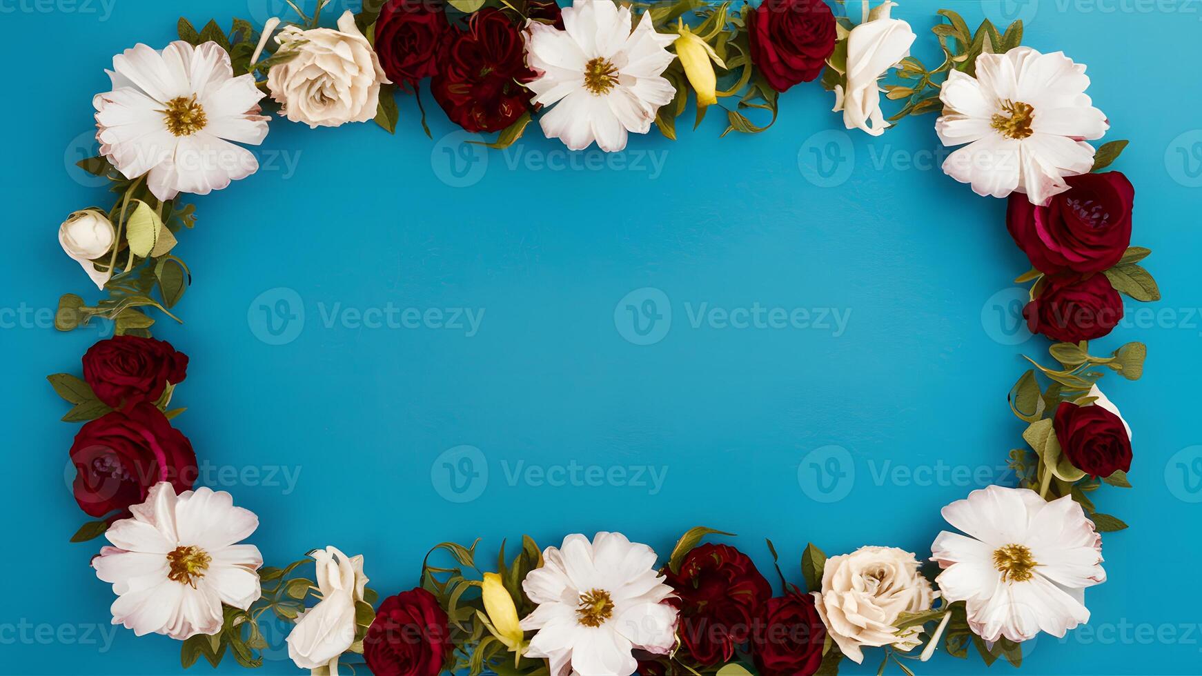 ai generato telaio turchese blu sfondo superiore Visualizza telaio per floreale composizione foto