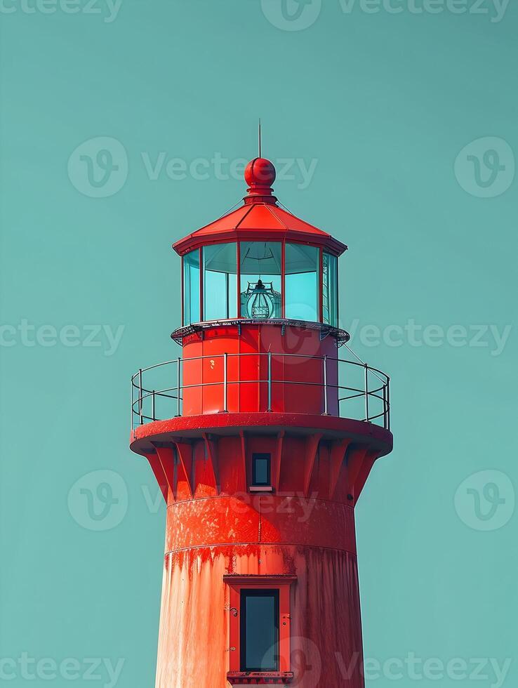 ai generato minimo rosso superiore di il faro su un' blu cielo sfondo. alto qualità. ai generativo foto