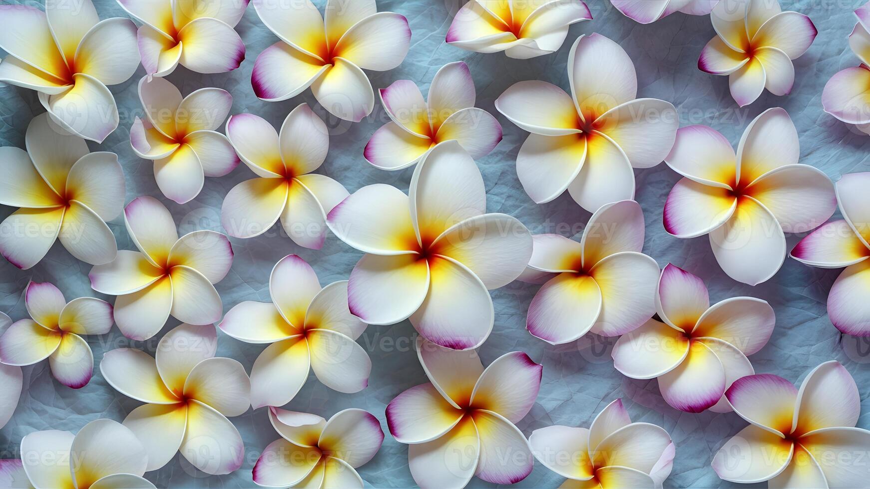 ai generato telaio astratto sfondo con morbido blu e viola plumeria frangipani fiori foto