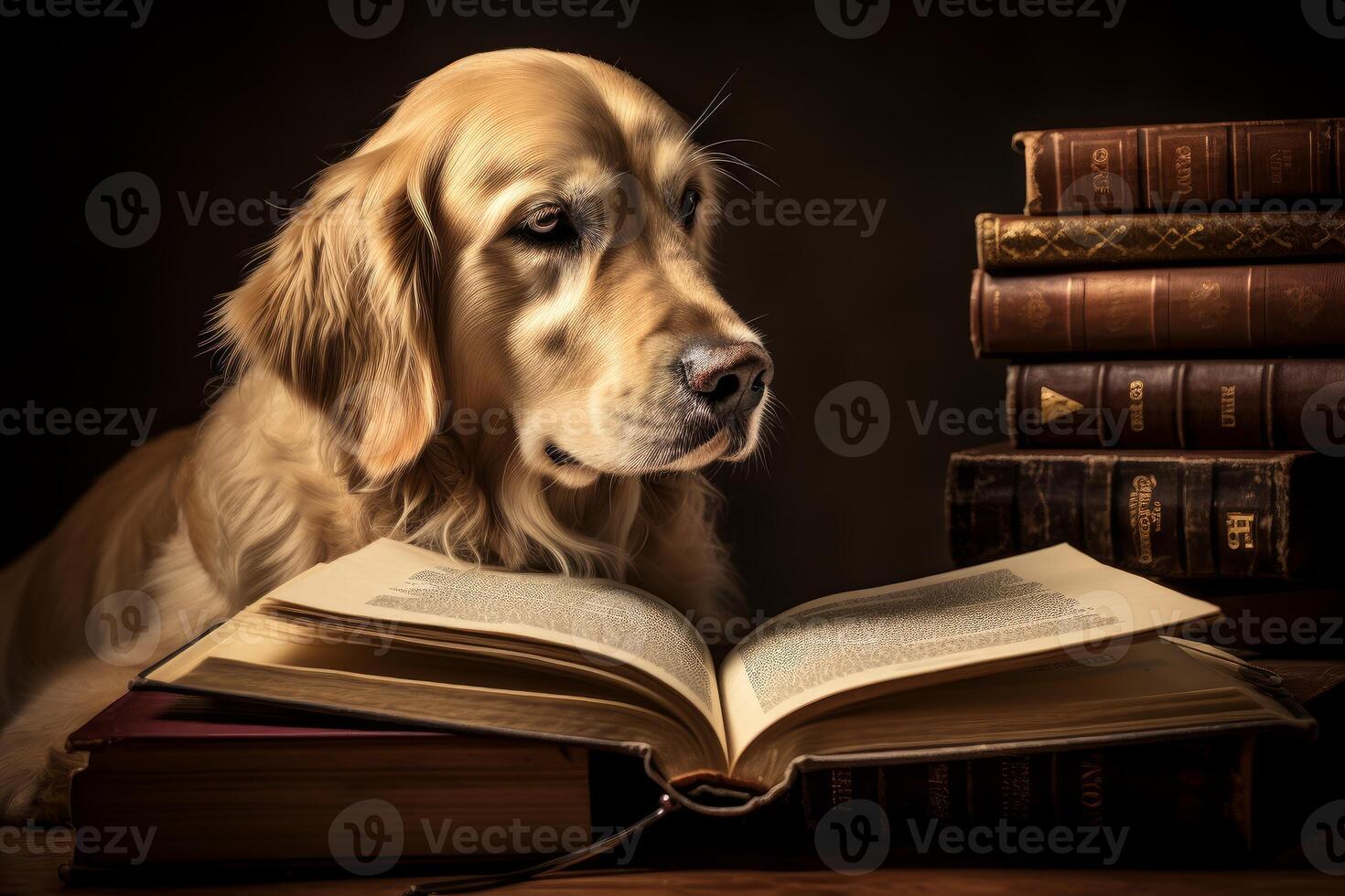 ai generato paziente cane da riporto lettura libro. creare ai foto