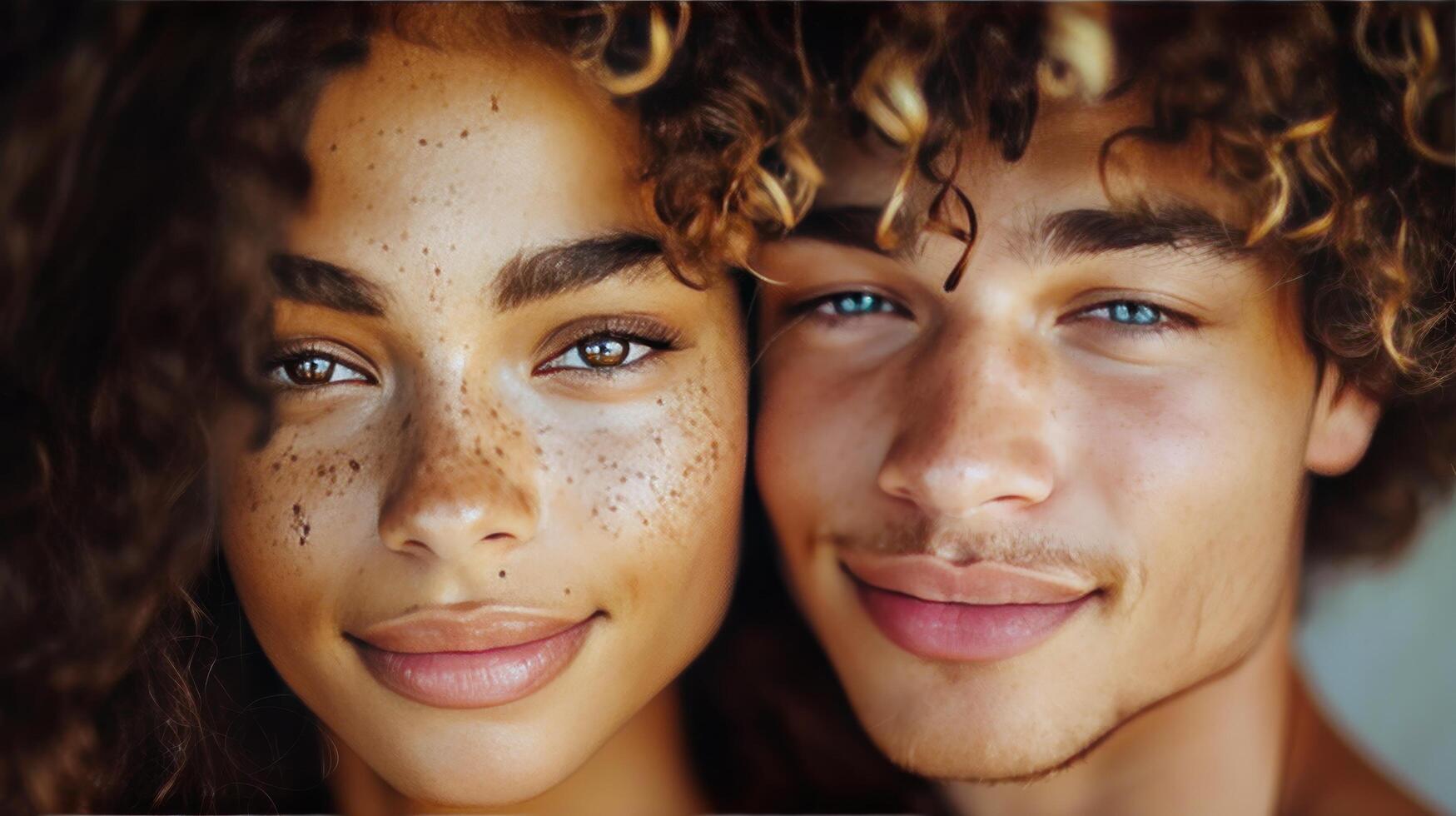 ai generato uomo e donna con lentiggini foto