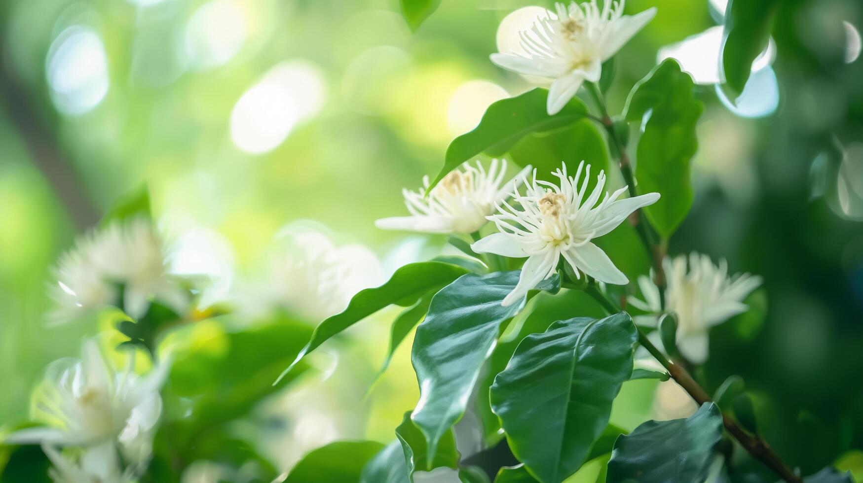 ai generato verde sfondo, caffè pianta nel fioritura foto