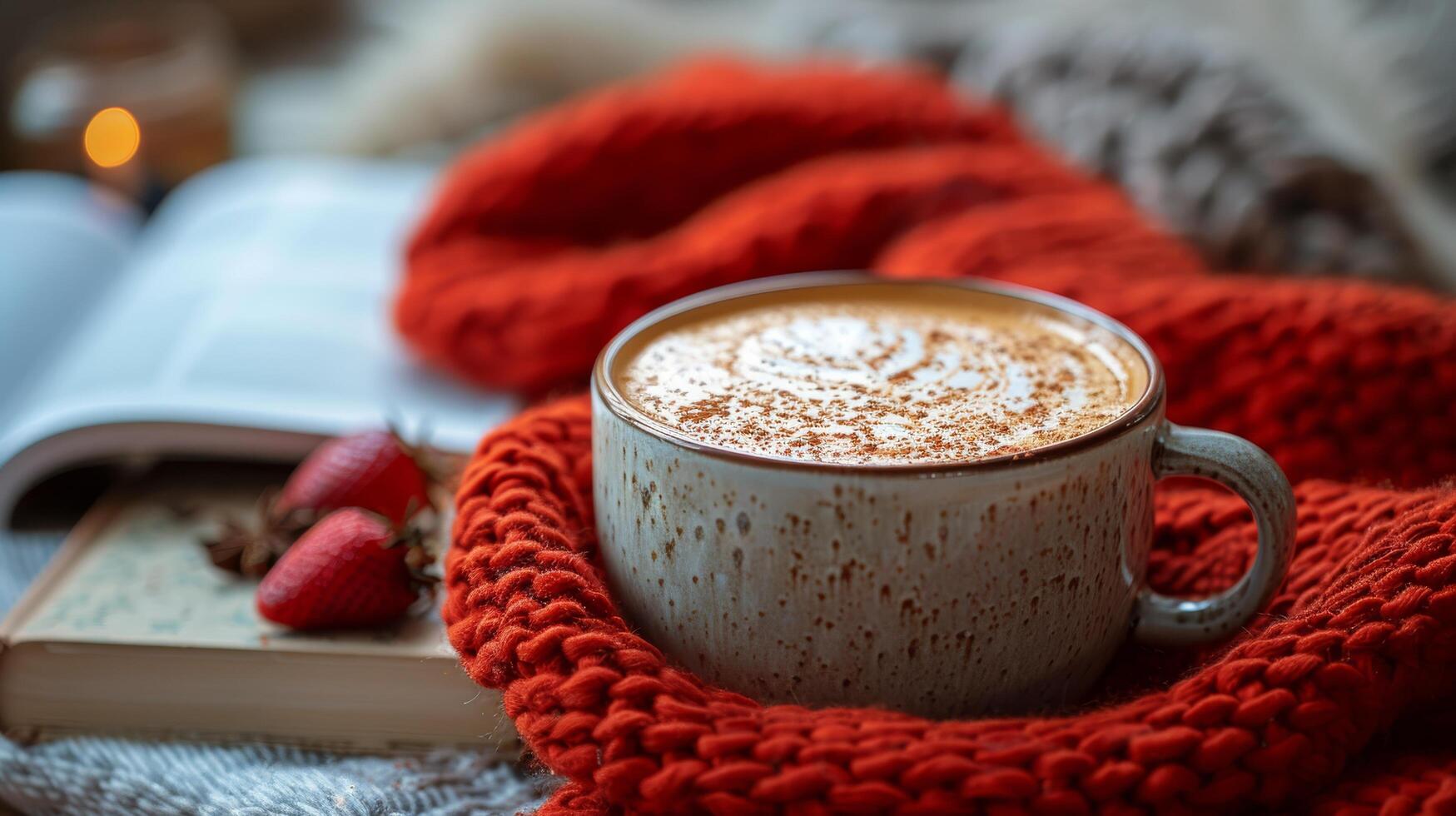 ai generato caldo cioccolato su libro foto