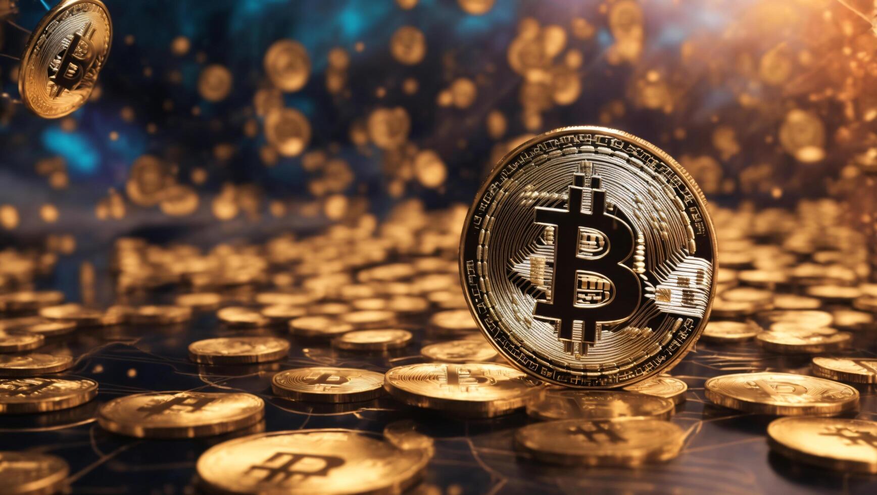 ai generato bitcoin criptovaluta digitale i soldi d'oro moneta tecnologia e attività commerciale concetto foto