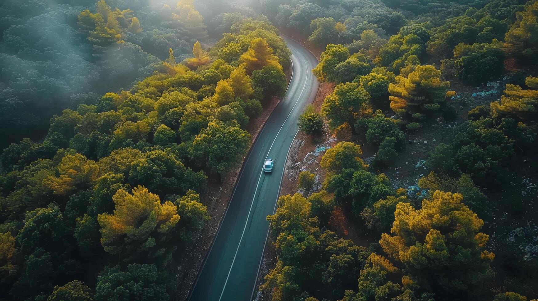 ai generato avvolgimento strada nel foresta foto