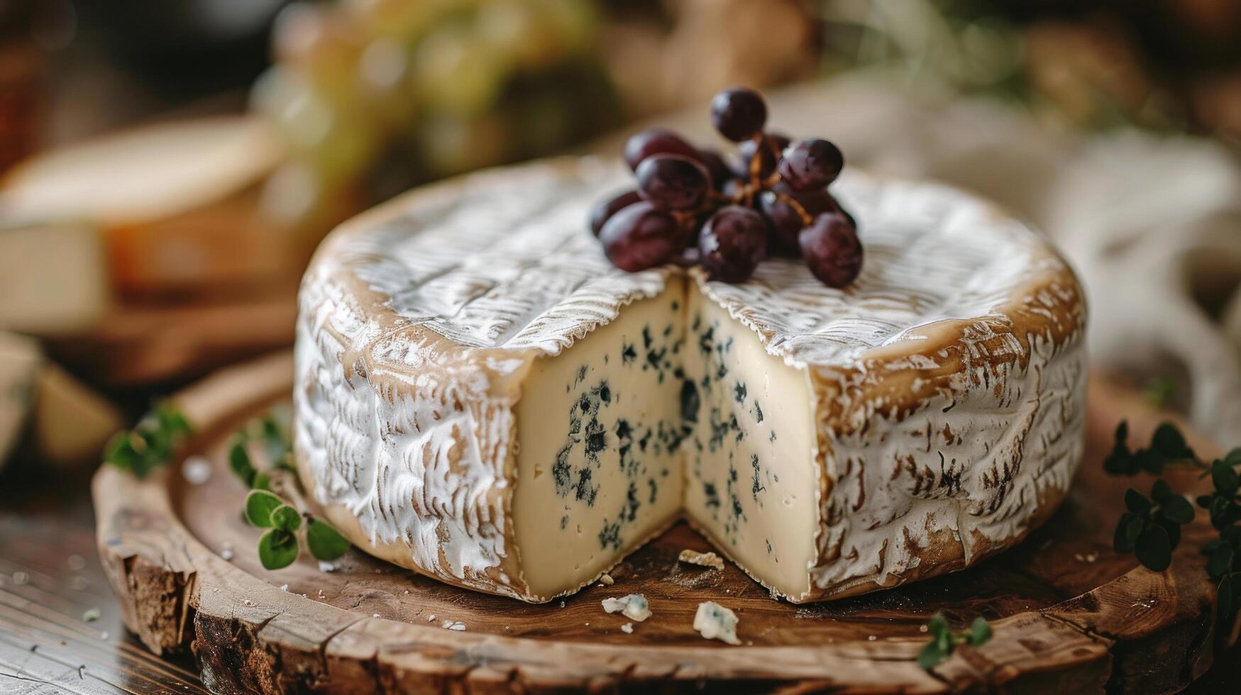 ai generato blu formaggio su di legno taglio tavola foto