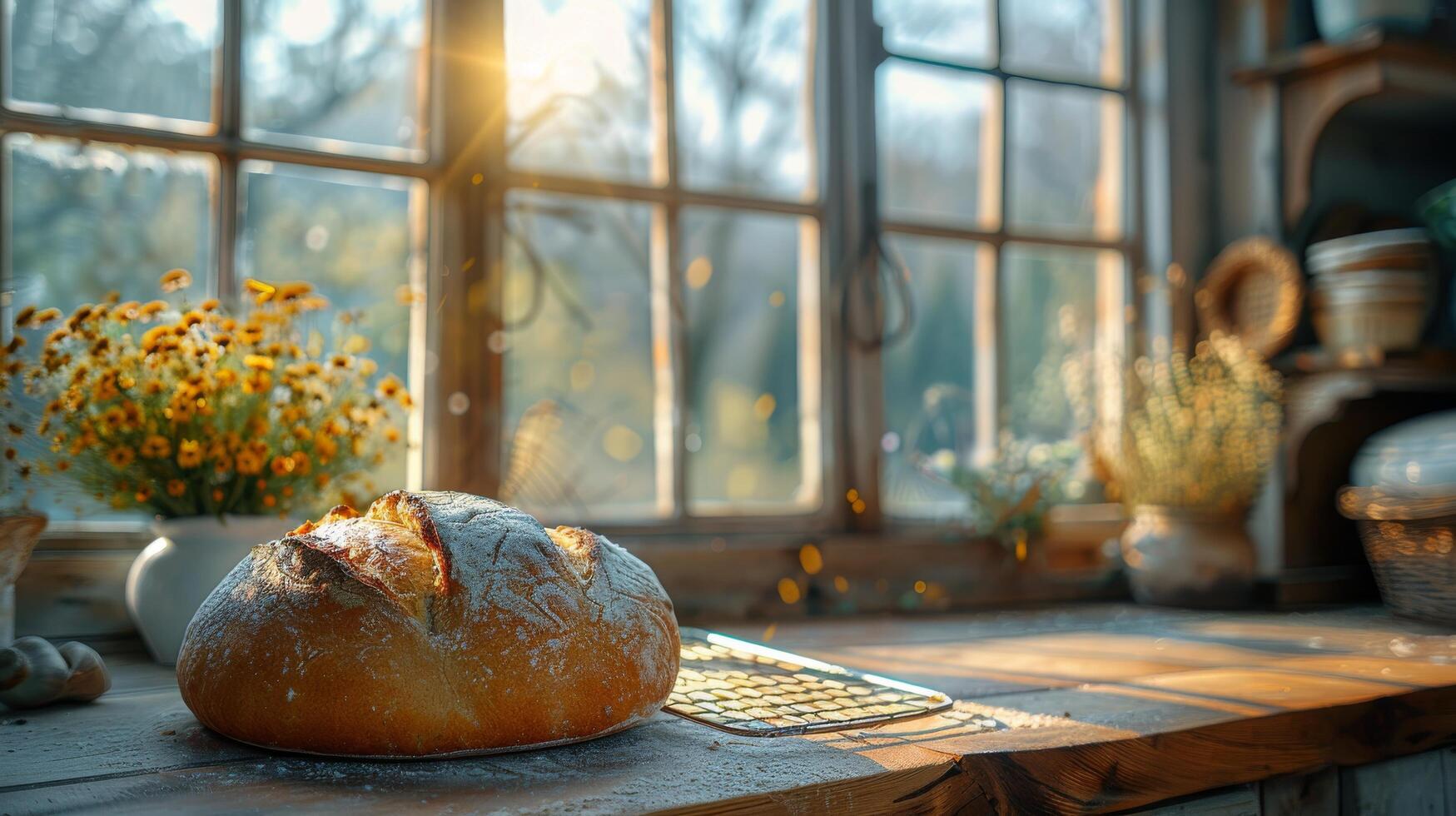 ai generato pagnotta di pane su di legno tavolo foto