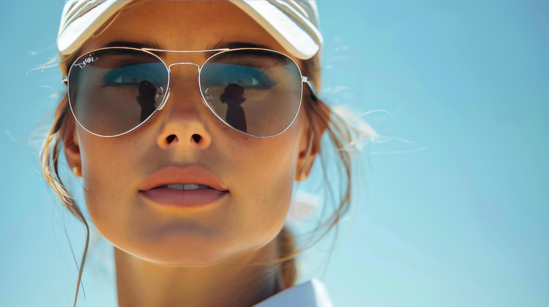 ai generato donna nel occhiali da sole con fascia per capelli foto