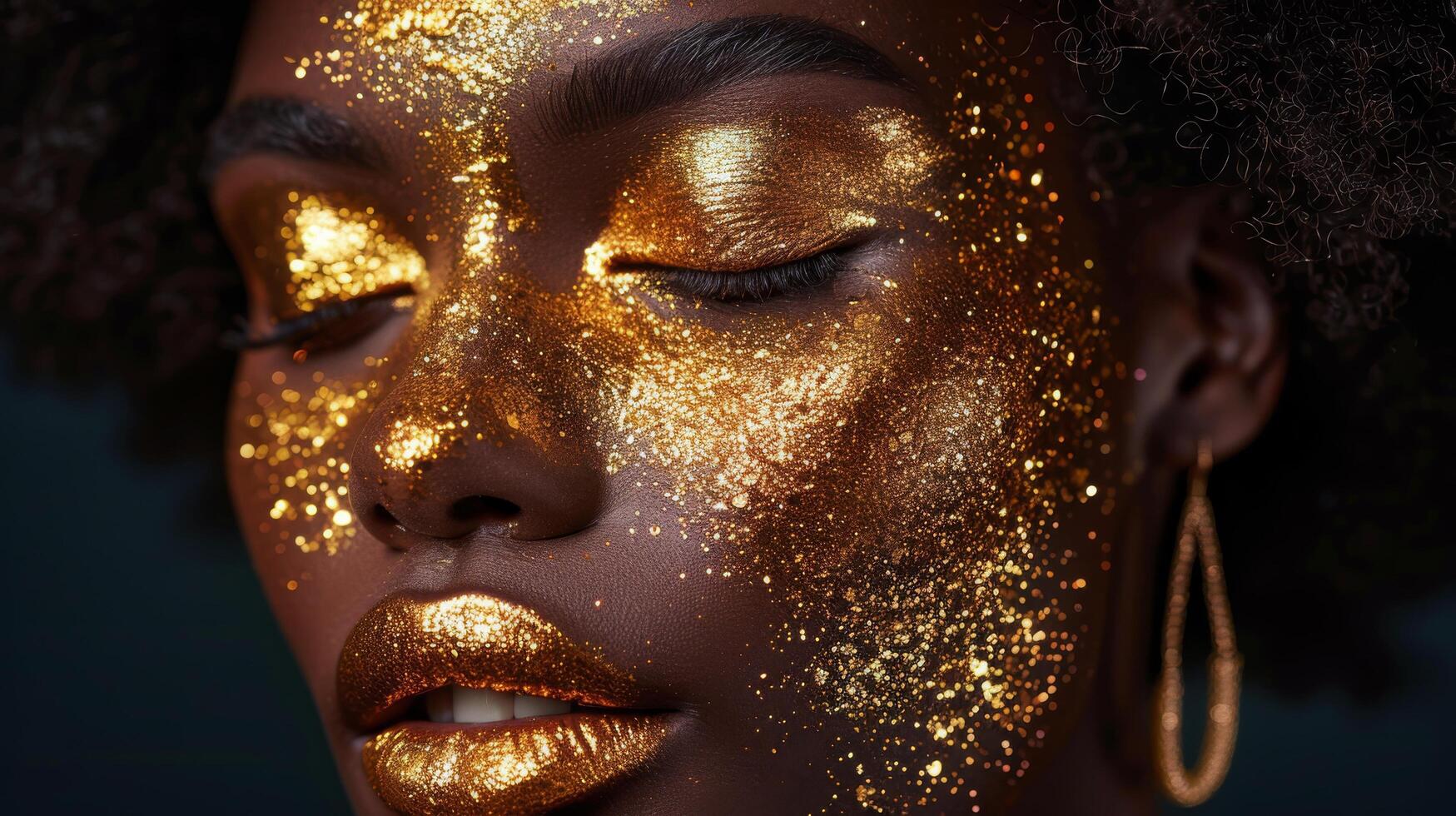 ai generato vicino su di donna con oro trucco foto