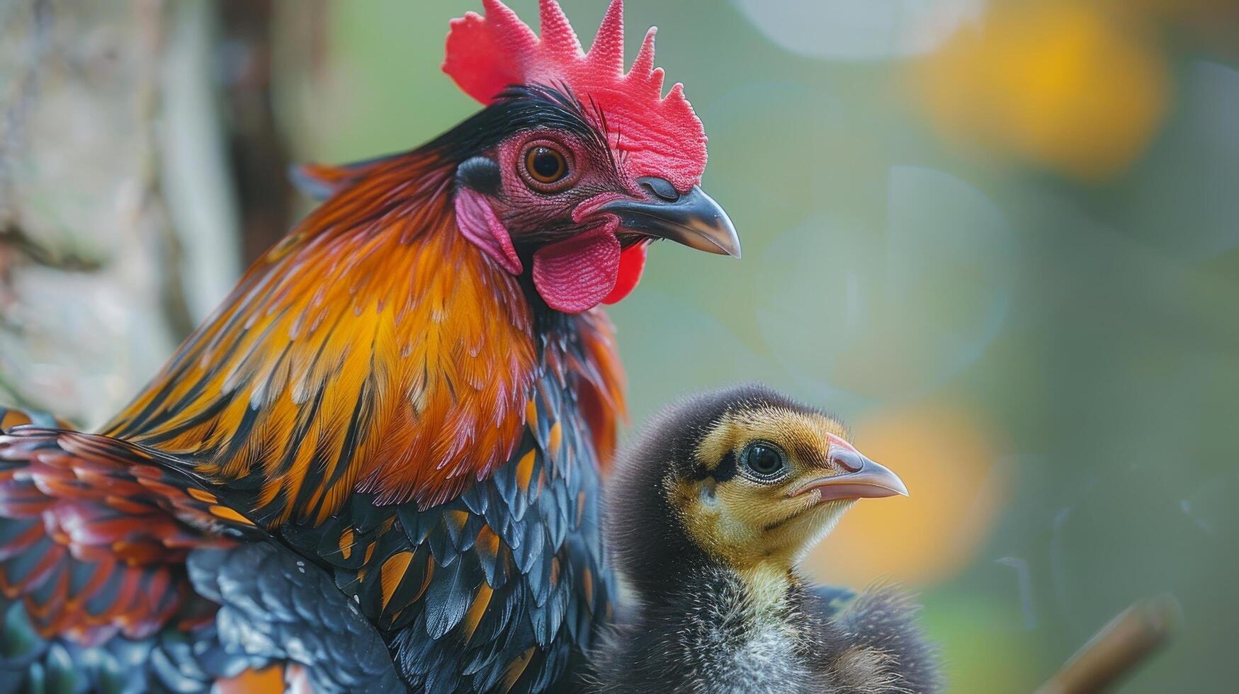 ai generato Due polli in piedi insieme foto