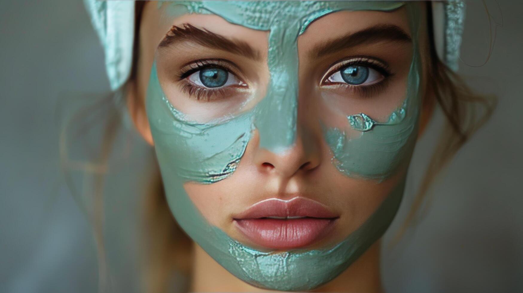 ai generato donna indossare blu maschera foto