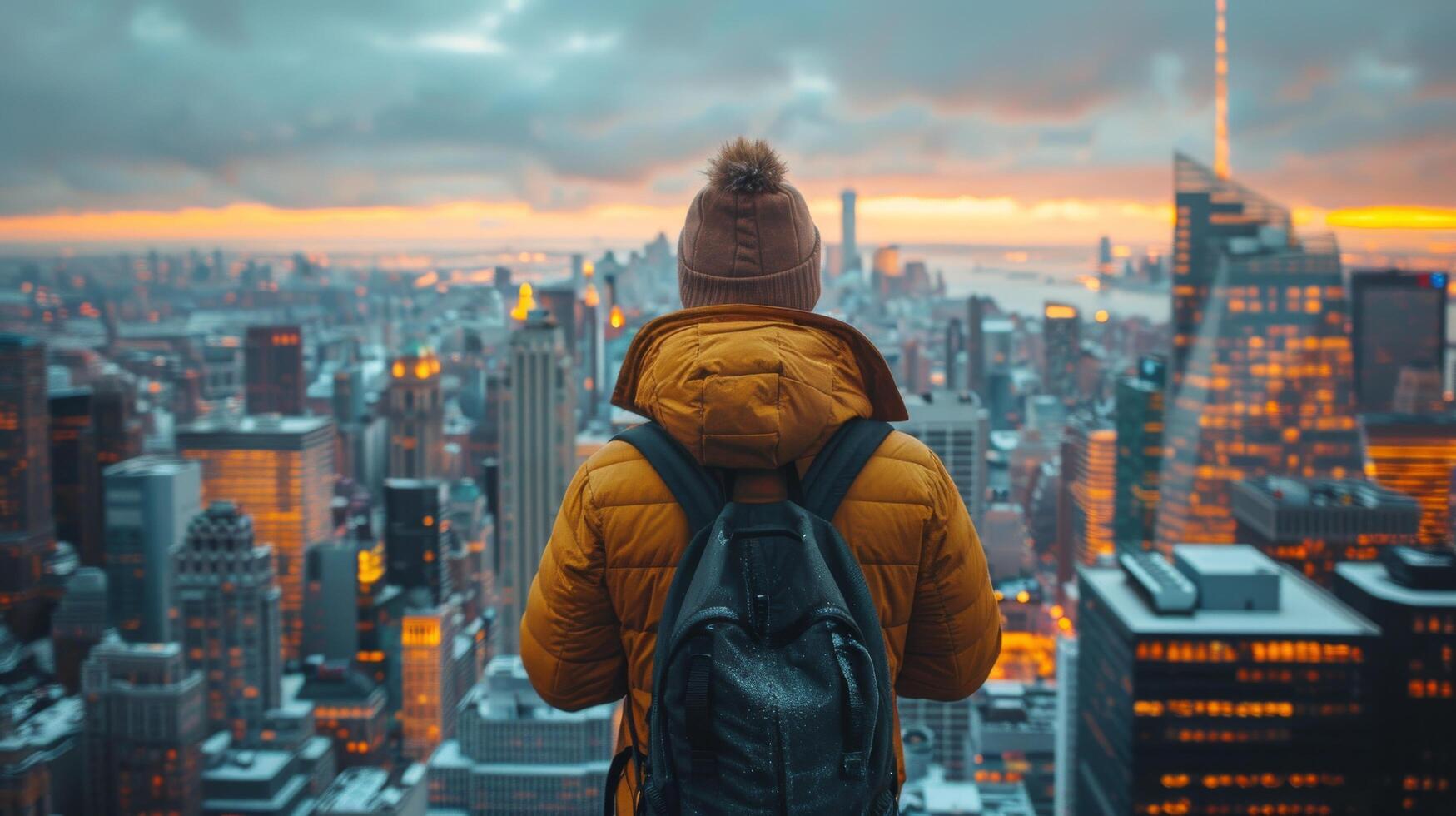 ai generato persona in piedi su alto edificio foto