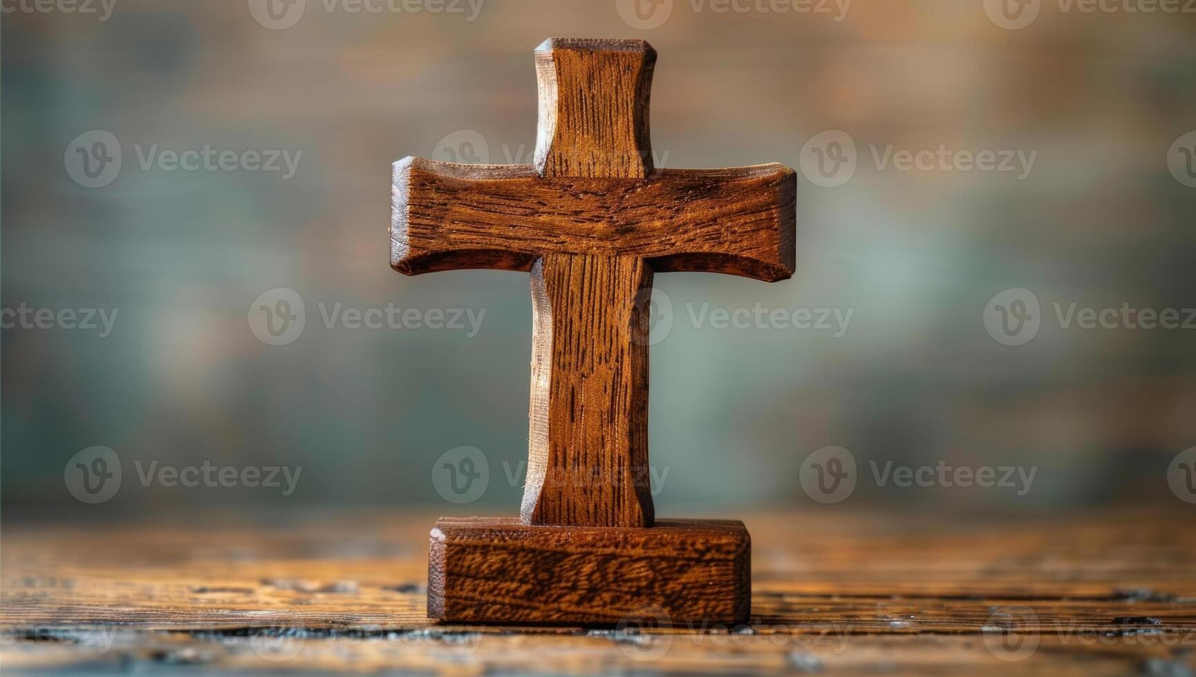 ai generato di legno attraversare su vecchio di legno sfondo, cristianesimo religione concetto foto