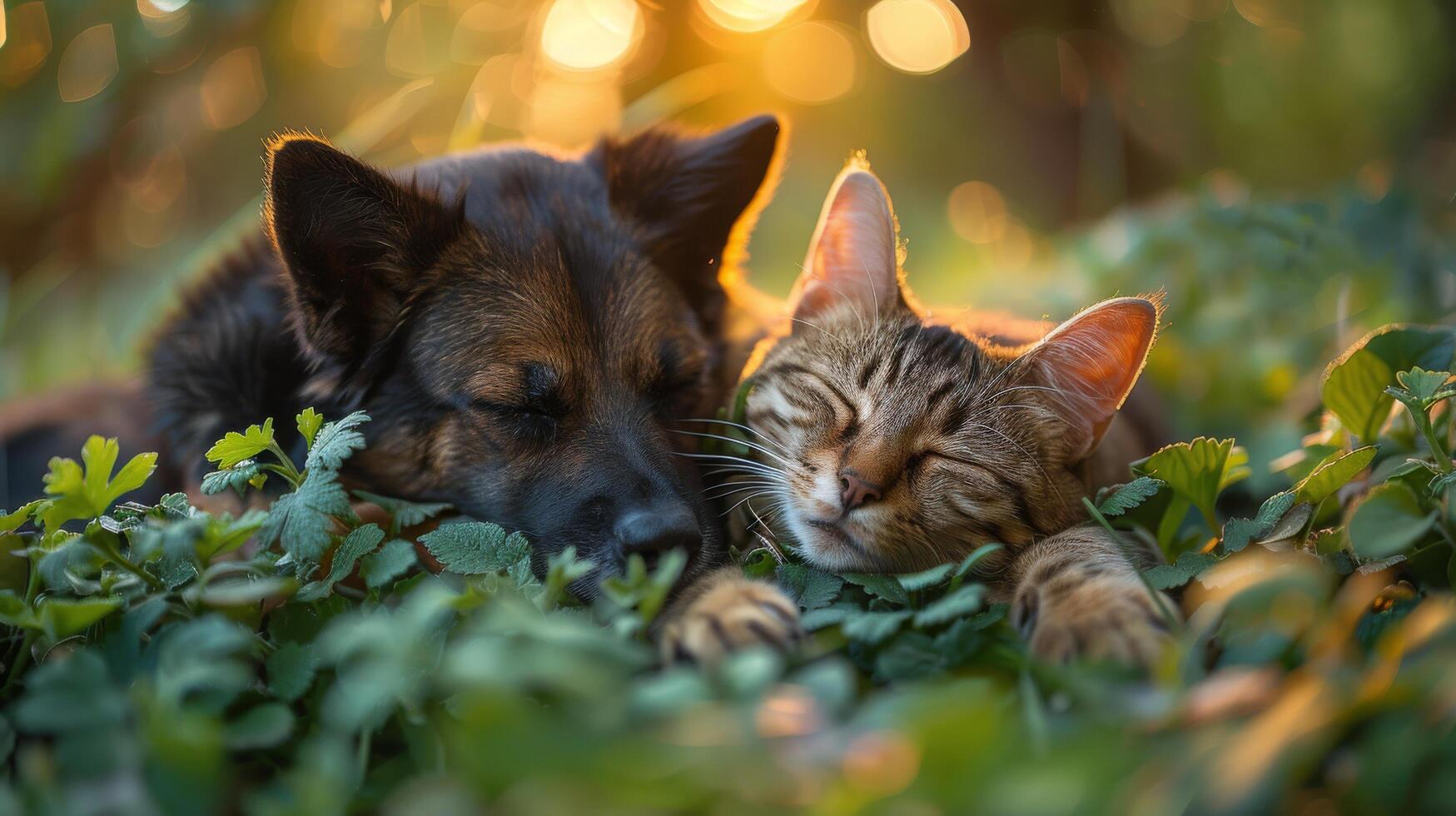 ai generato cane e gatto posa nel erba foto