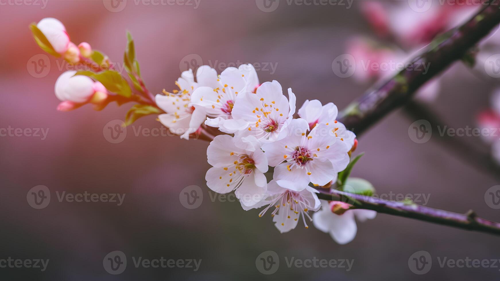 ai generato retrò tonica primavera fiorire al di sopra di sfocato naturale sfondo foto