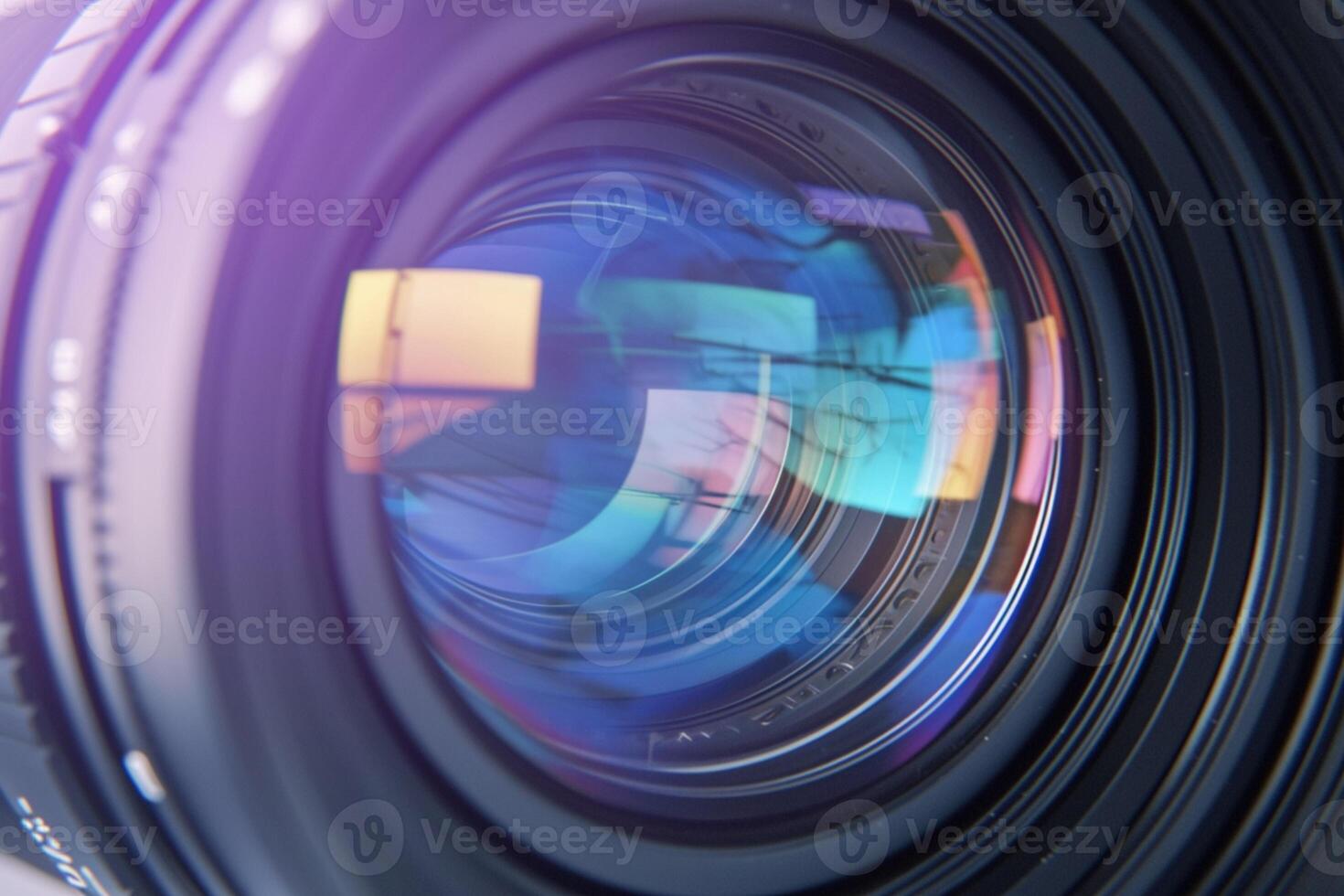ai generato lente estetica vivace riflessi su un' vicino su telecamera lente foto