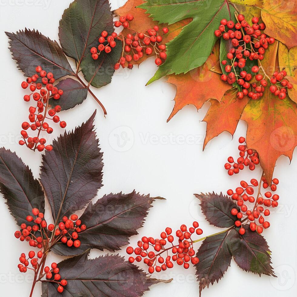 ai generato ecologico bellezza Viburnum frutti di bosco creare un autunno a tema piatto posare per sociale media inviare dimensione foto