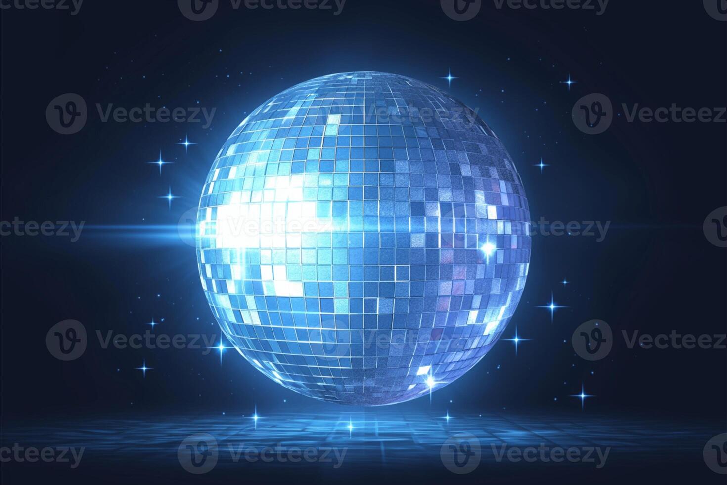 ai generato Visualizza rispecchiato Filatura blu discoteca palla per anni 80, anni 90 luminoso sfondo foto