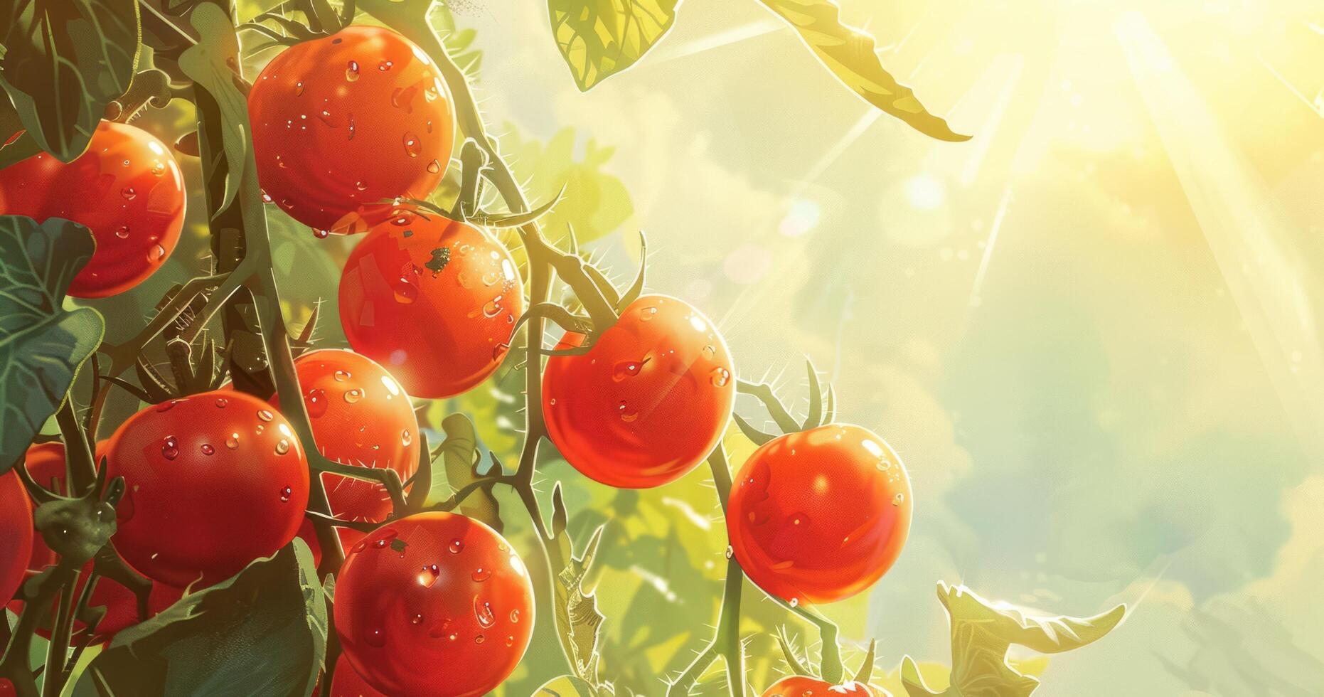 ai generato pomodori su un' vite con luce del sole streaming nel foto