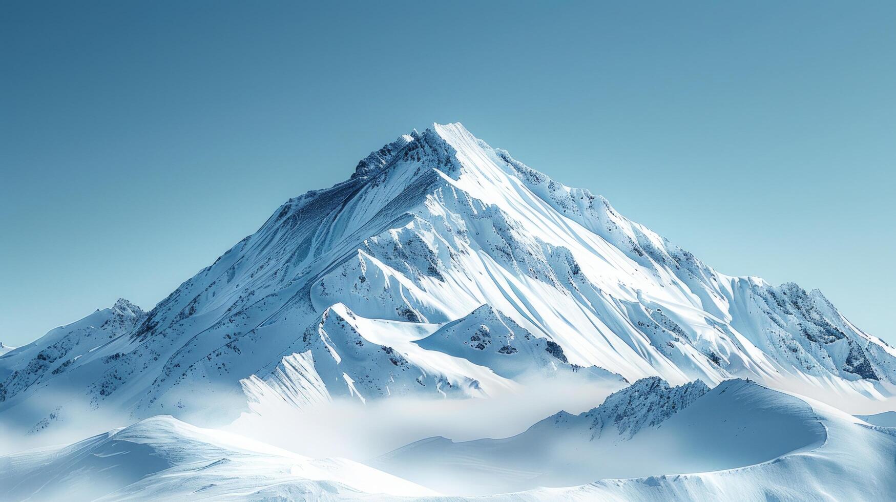 ai generato un' montagna picco con snow-capped versante e un' chiaro blu cielo, sottolineando il grandezza foto