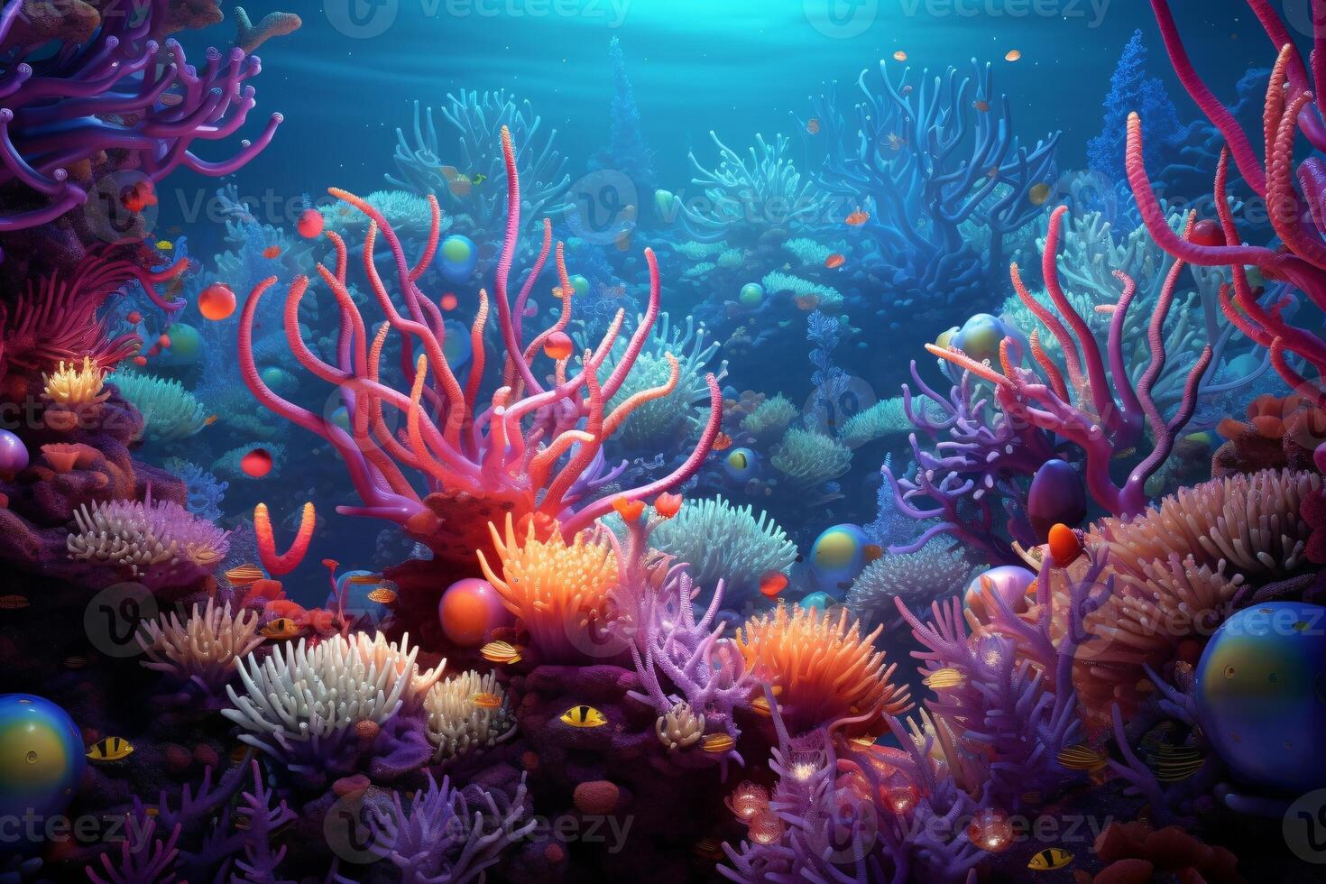 ai generato corallo scogliera sfondo, mare fiore colorato corallo scogliera foto