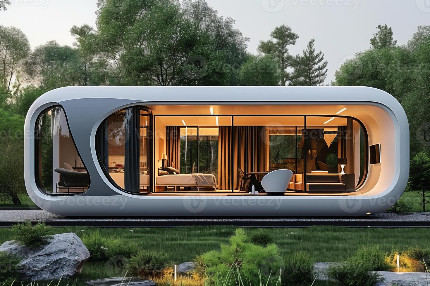ai generato un' moderno Casa con un' futuristico esterno infusa foto