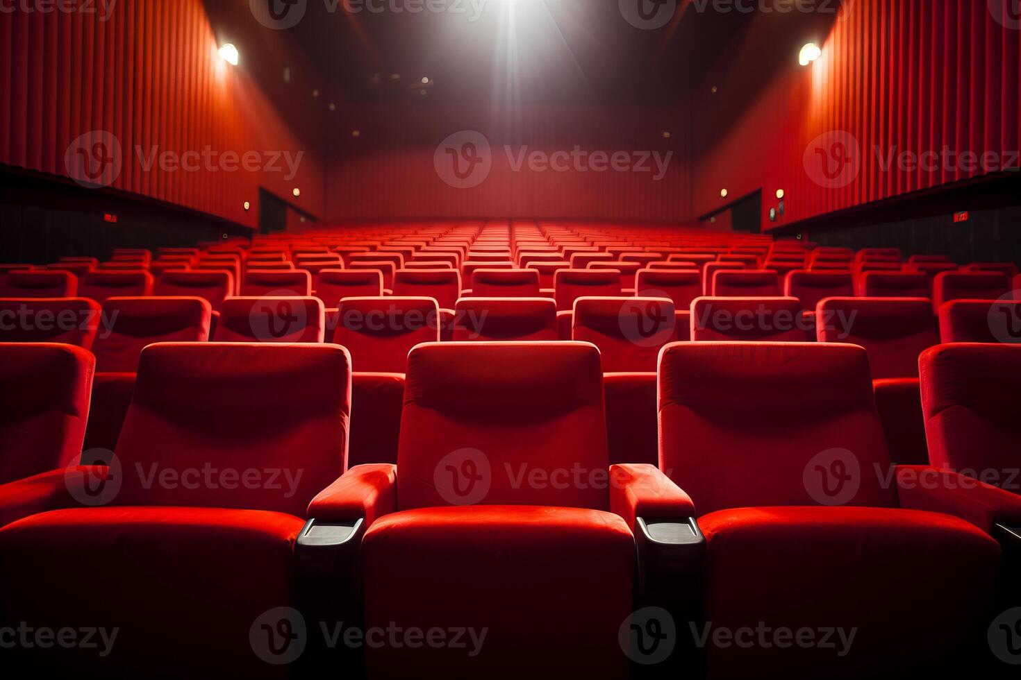 ai generato righe di vuoto cinema posti a sedere in attesa per spettatori. generativo ai foto