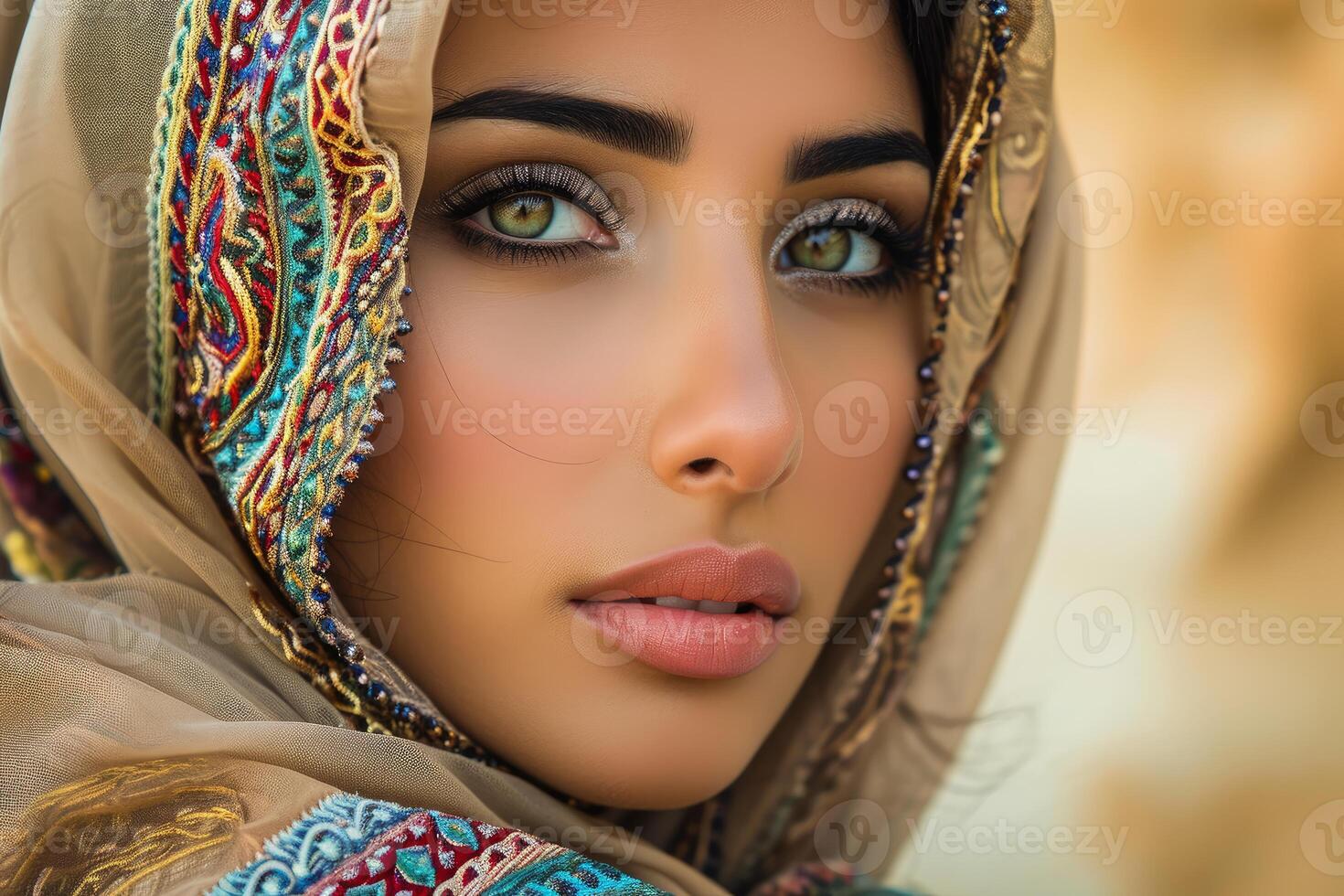 ai generato vivace arabo donna capelli colorato sfondo. creare ai foto