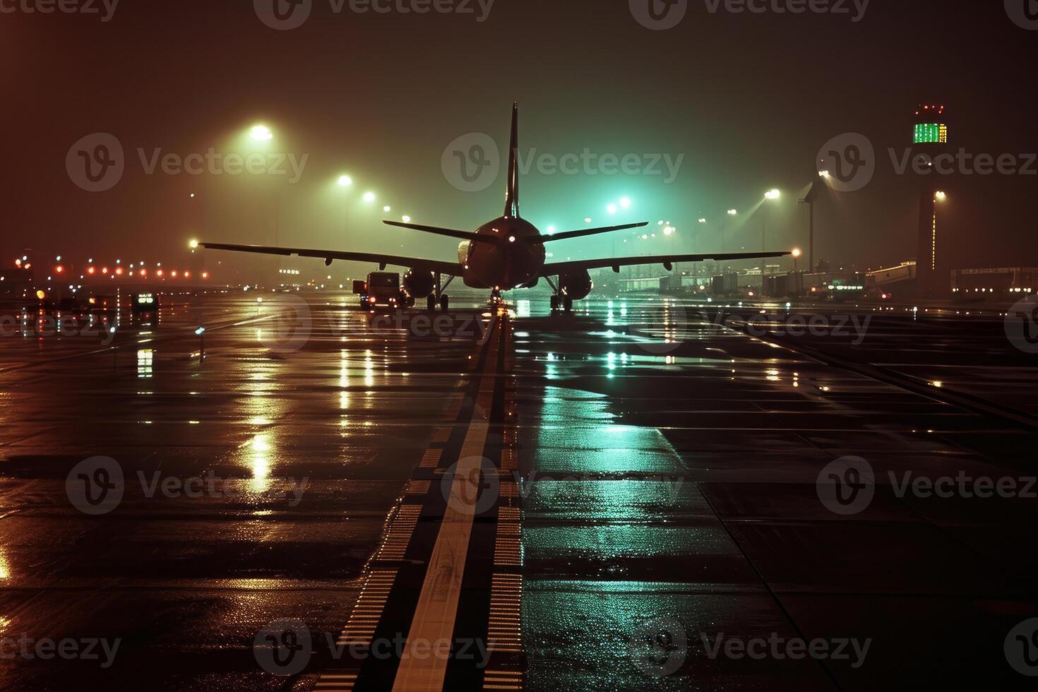 ai generato aeroporto notte aereo. creare ai foto