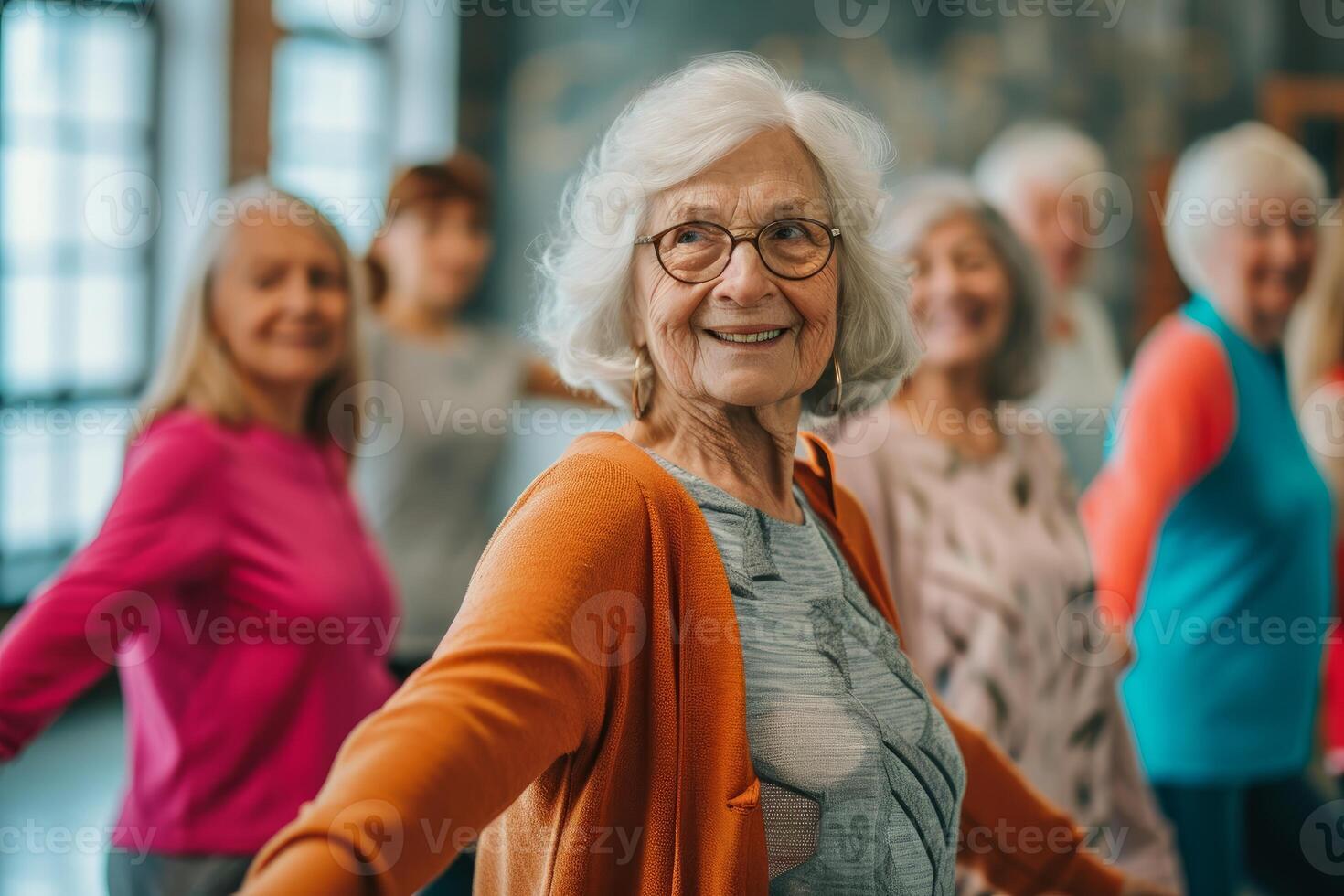 ai generato attivo anziano persone yoga. creare ai foto