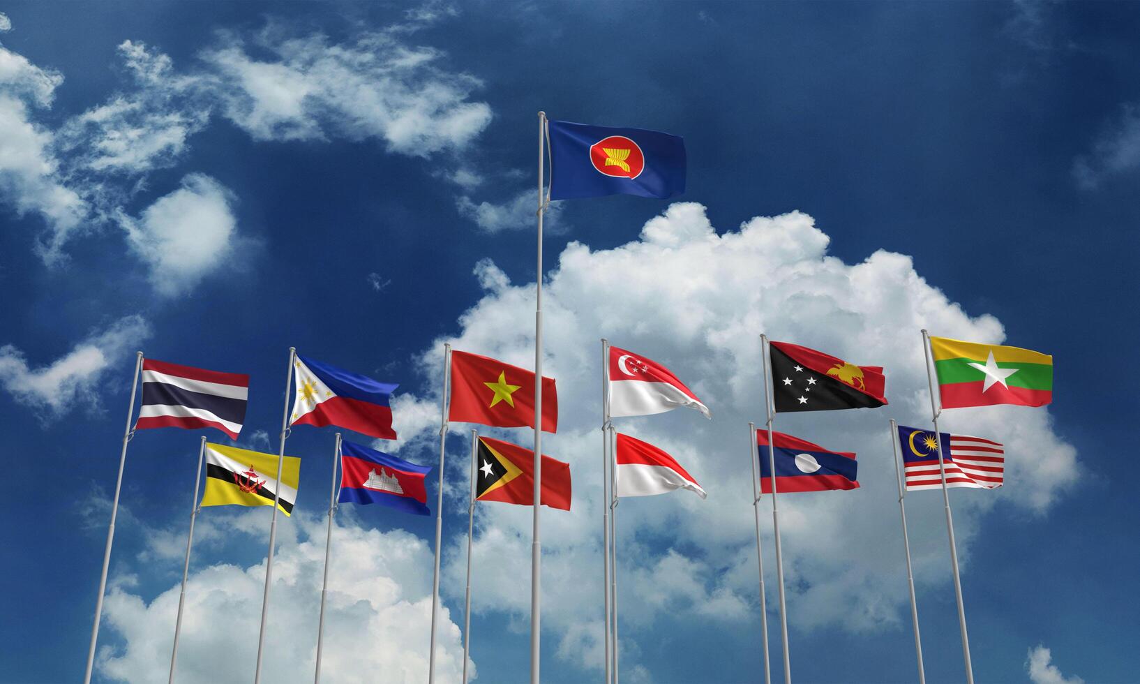 ASEAN aec gruppo nazione nazionale internazionale economia Indonesia asiatico lao malysia filippino Singapore Vietnam Cambogia Comunità sud-est brunei insieme associazione internazionale blu cielo bandiera foto