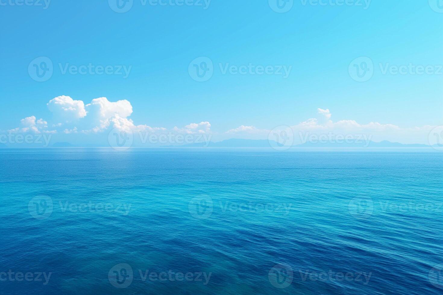 ai generato tranquillo, calmo paesaggio marino blu cielo al di sopra di calma acque con sereno riflessione foto