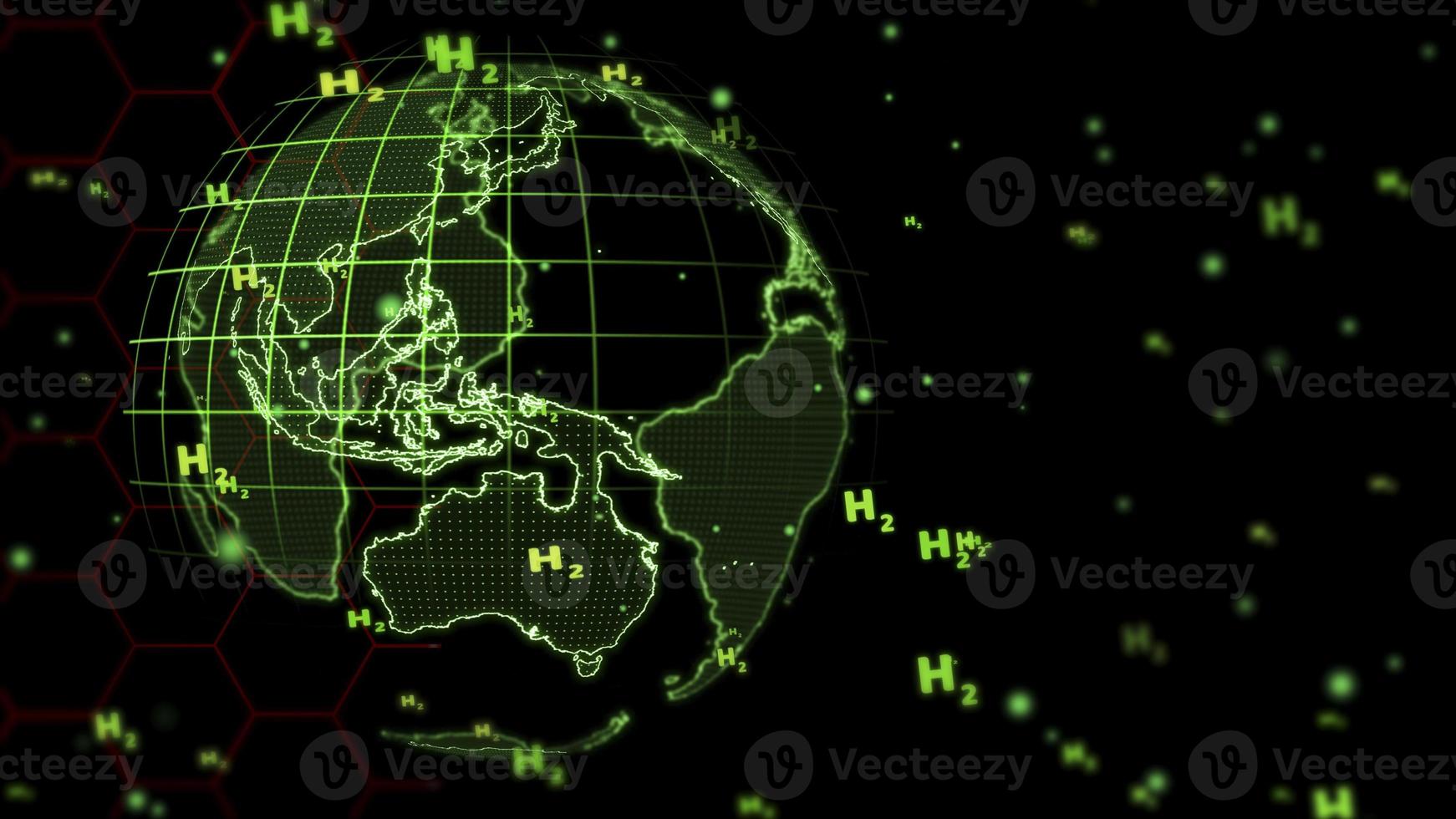 digitale globale ed esagono e sud-est asiatico con testo verde h2 di bolle su sfondo nero foto