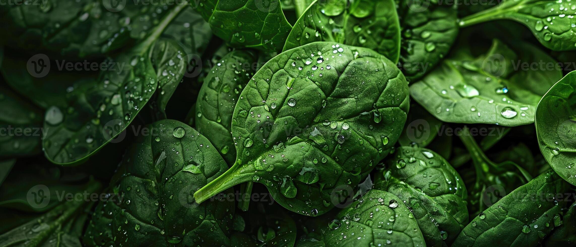 ai generato un' lussureggiante verde spinaci le foglie con fresco acqua goccioline foto