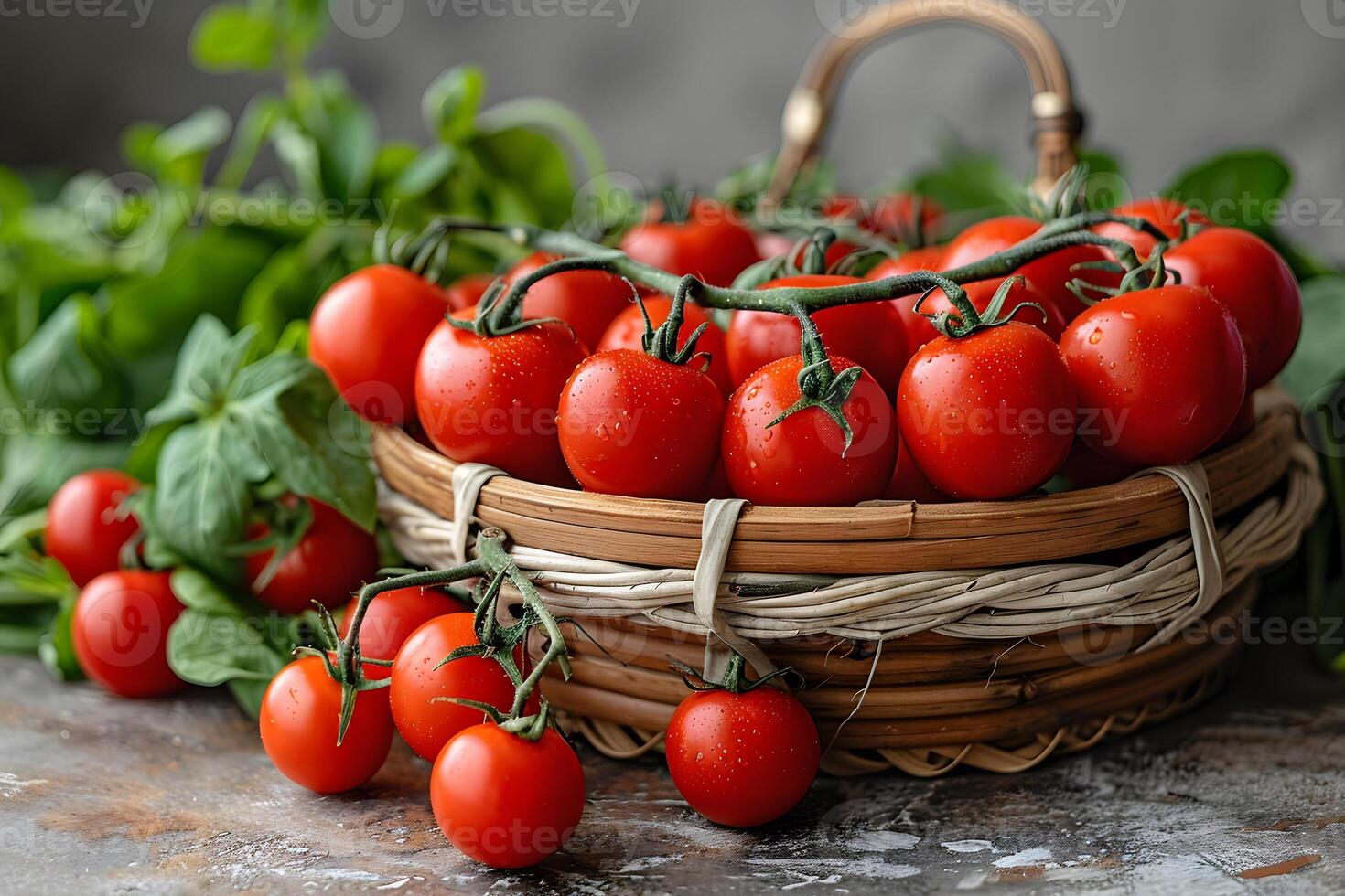 ai generato cestino pieno con fresco rosso pomodori generativo ai foto