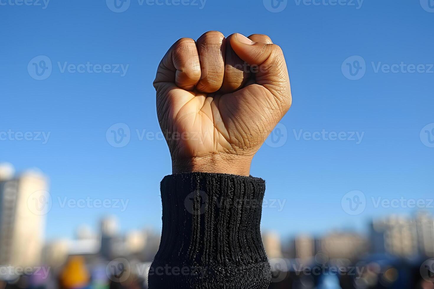 ai generato persona raccolta cazzotto su nel protesta generativo ai foto