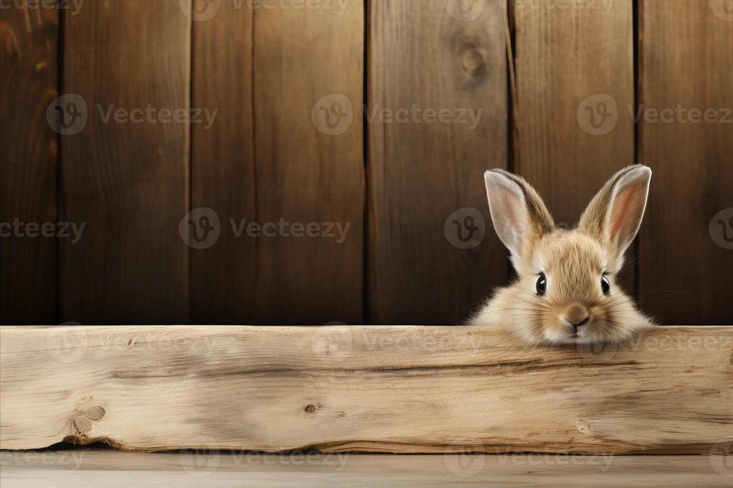 ai generato adorabile soffice coniglio seduta e guardare a il telecamera con copia spazio. Pasqua foto