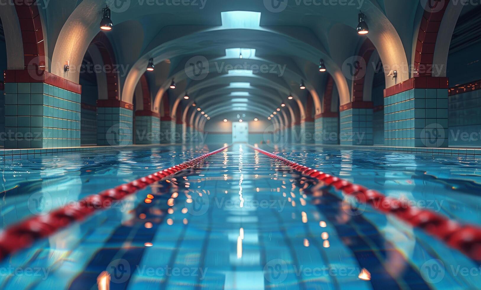 ai generato nuoto piscina con rosso corsia Linee foto