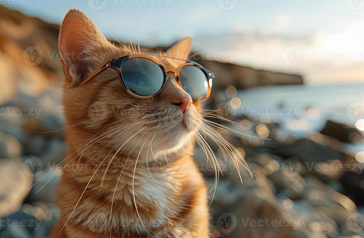 ai generato carino gatto nel occhiali da sole foto