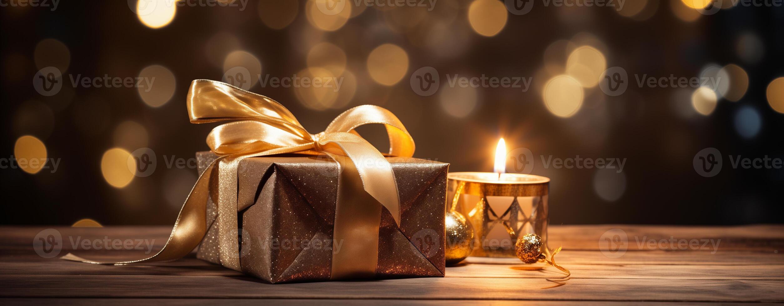 ai generato Natale sfondo con decorazioni e i regali, Santa cappello, giocattoli, palle. Natale carte, copia spazio. foto