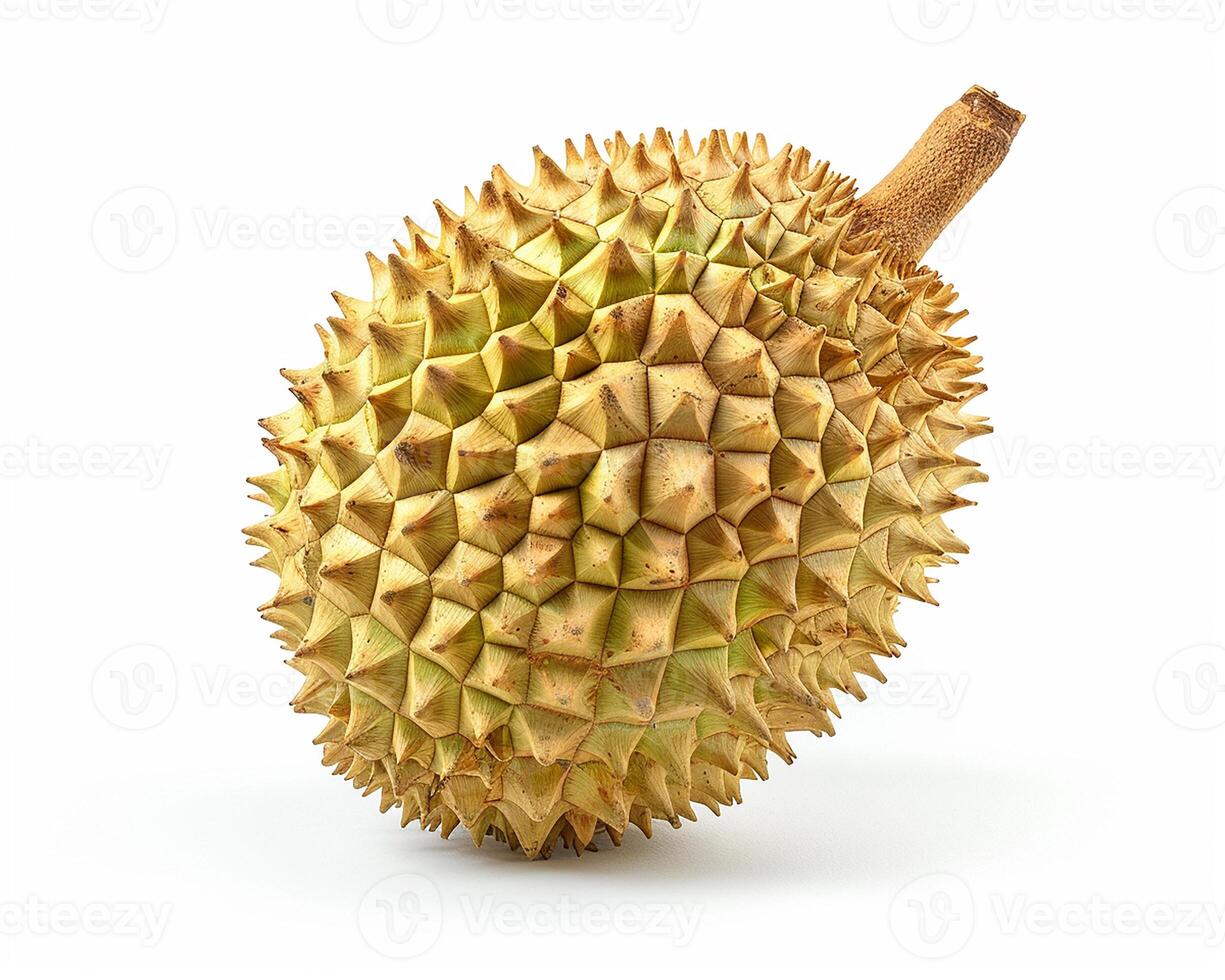 ai generato fresco durian frutta isolato su bianca sfondo. avvicinamento sparo. foto