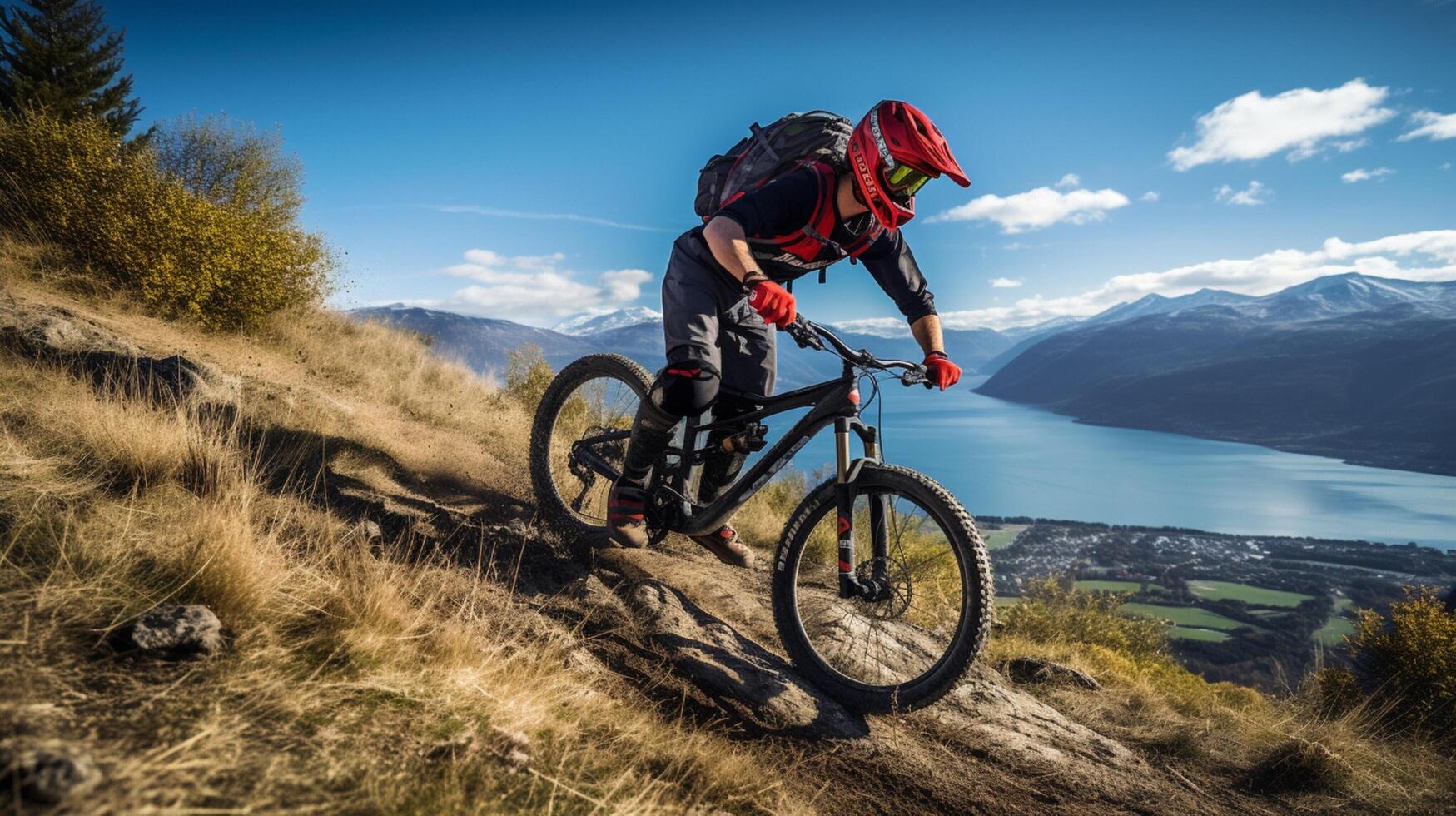 ai generato montagna bike escursioni sfondo foto